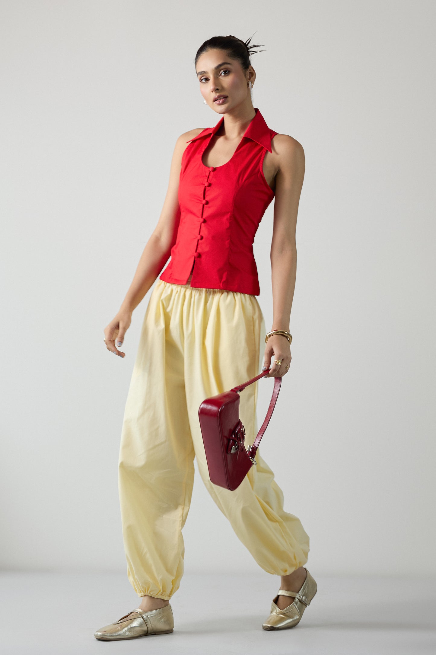The City Halter Shirt- Goji Red
