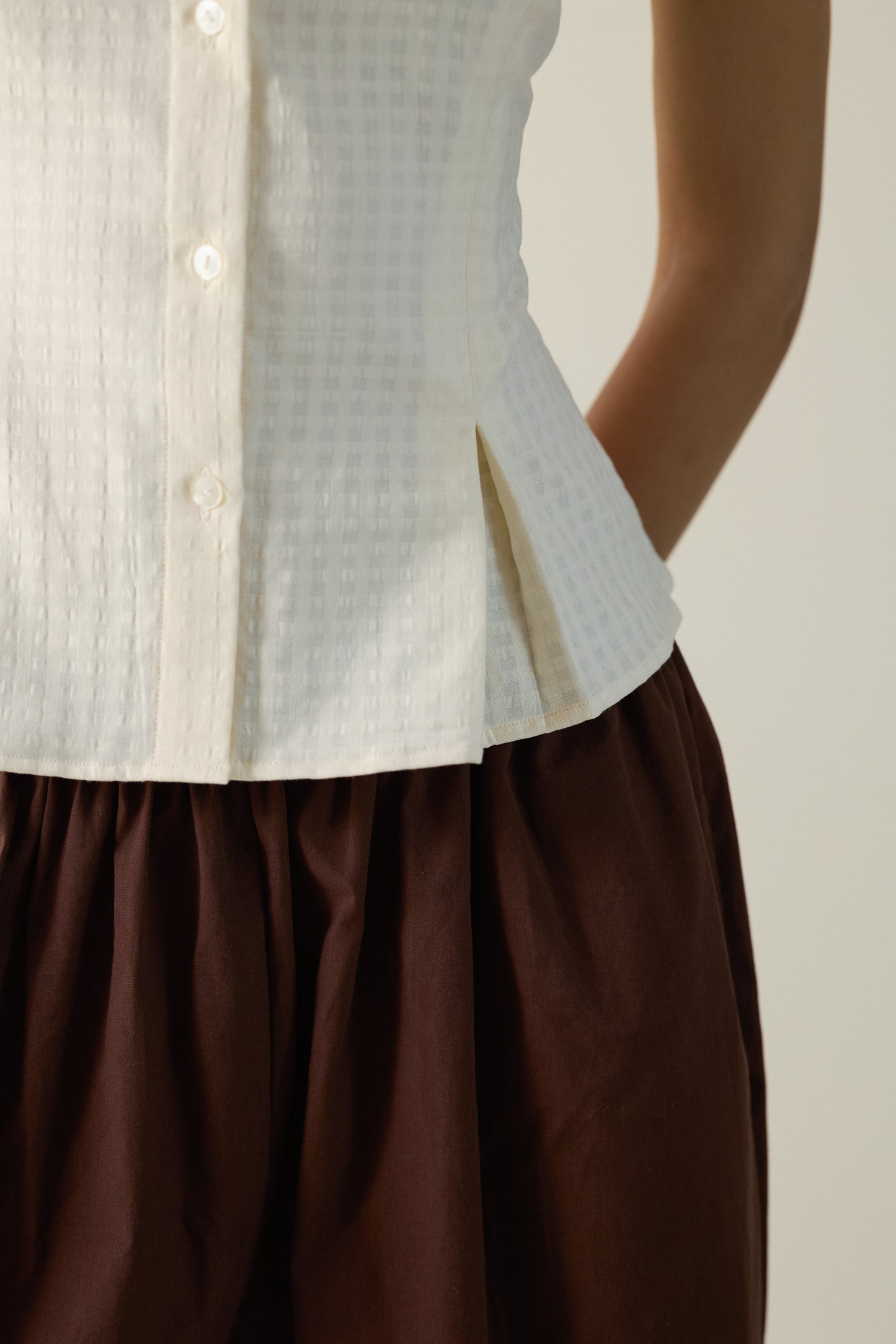 The Pleated Cinch Shirt- Butter White