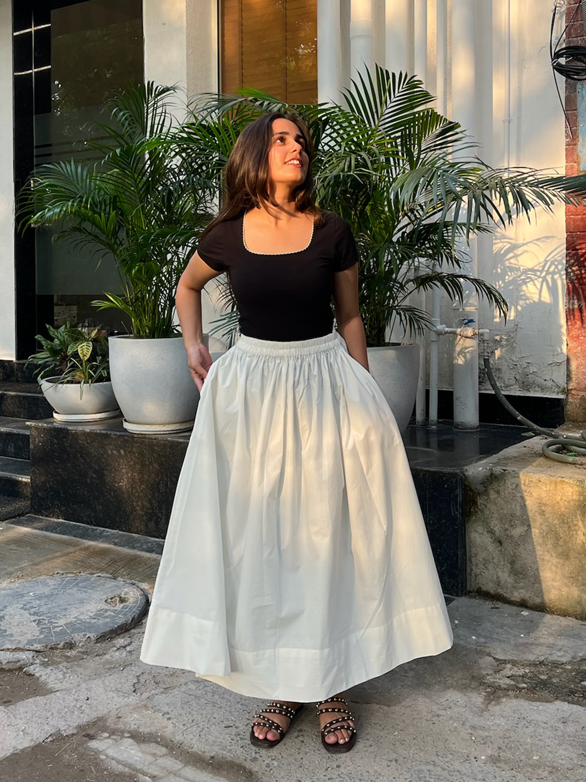 White Cotton Poplin Skirt