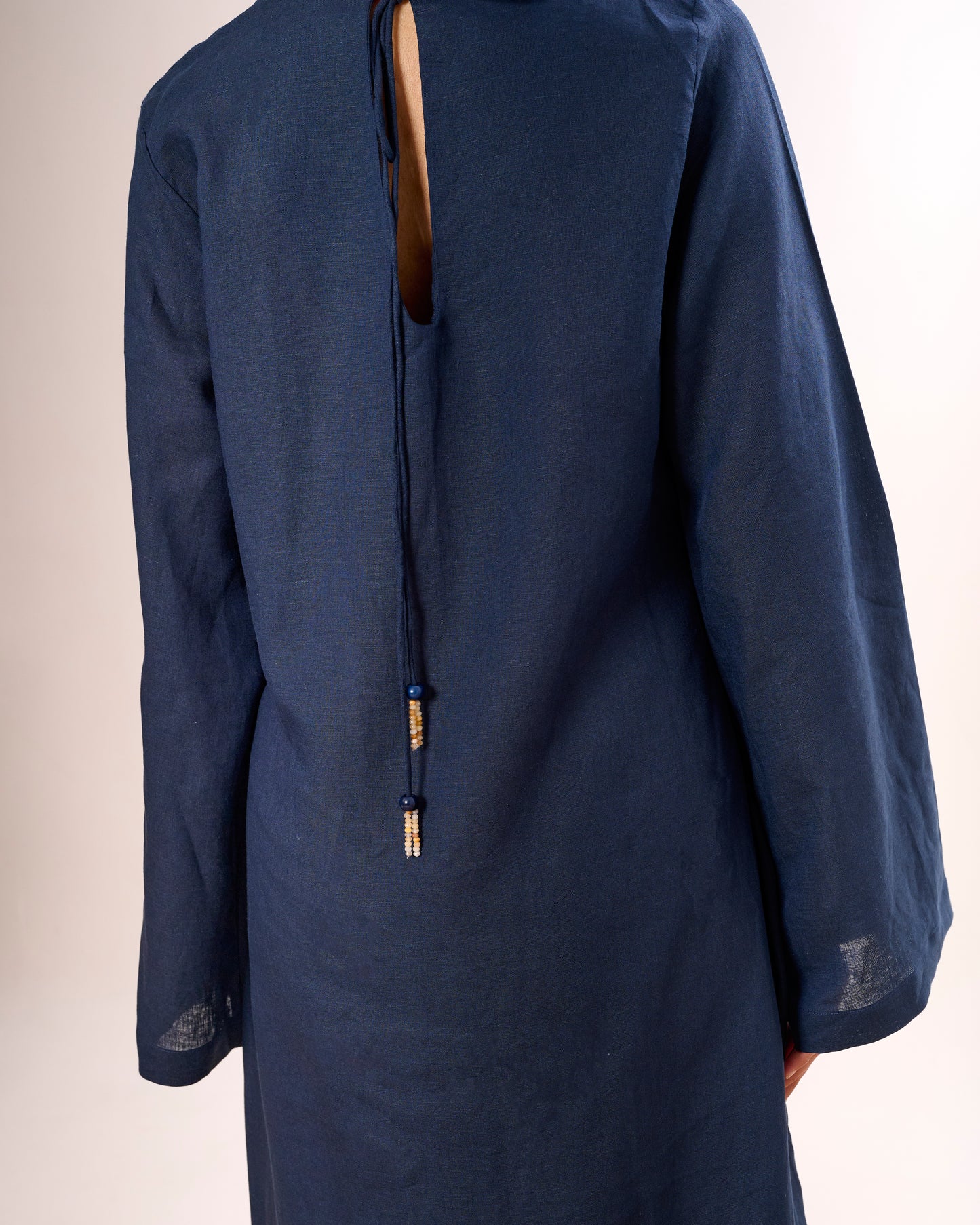 Navy Column Long Linen Dress