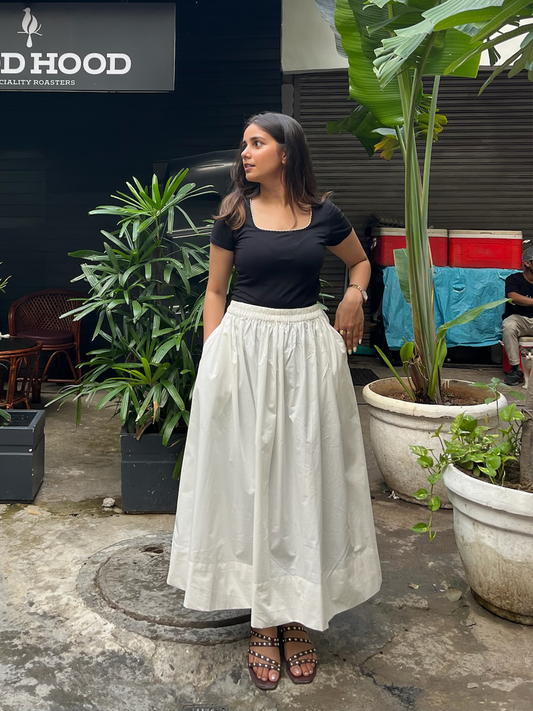 White Cotton Poplin Skirt