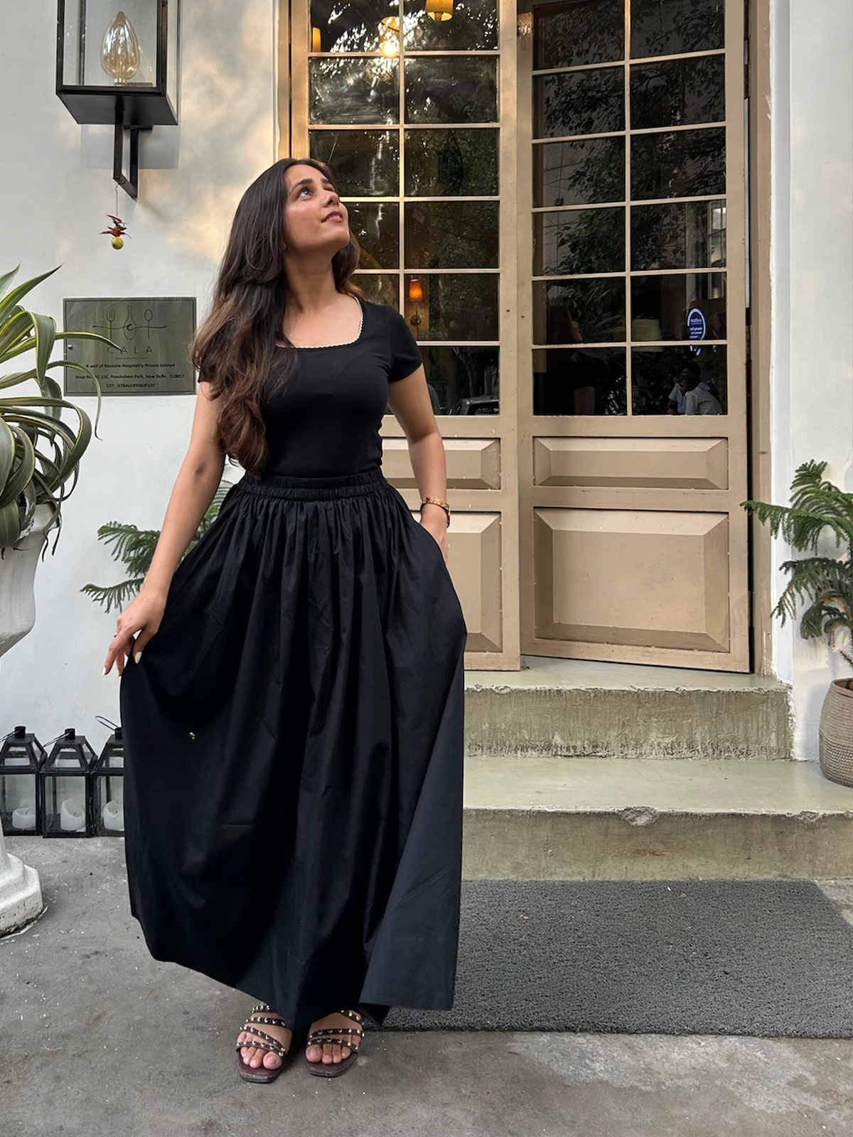Black Cotton Poplin Skirt