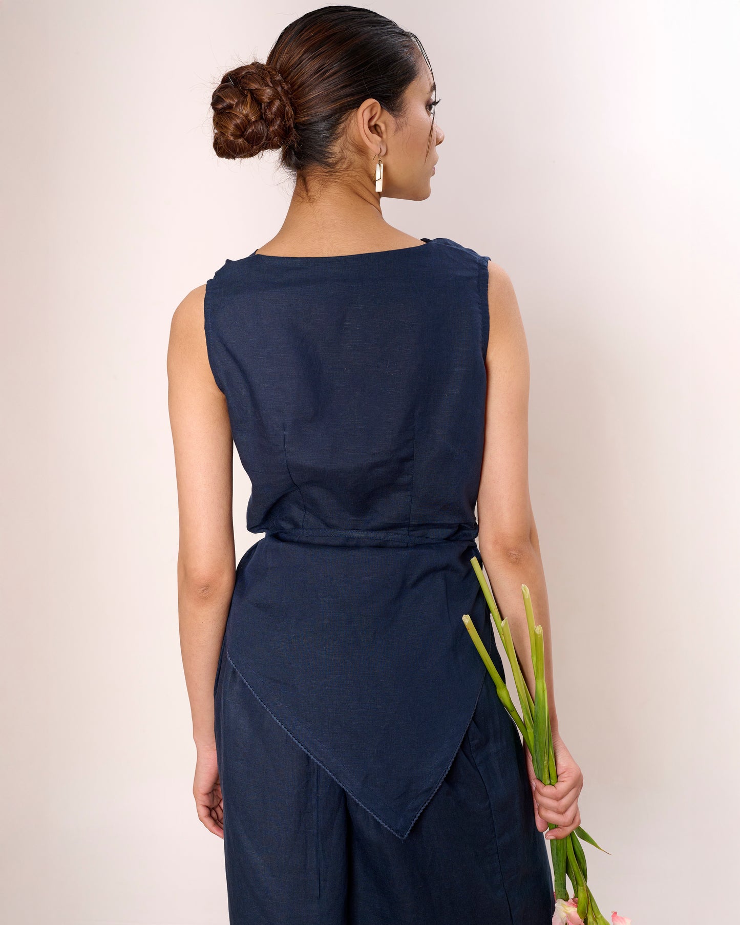 Navy Cowl neck Draped top