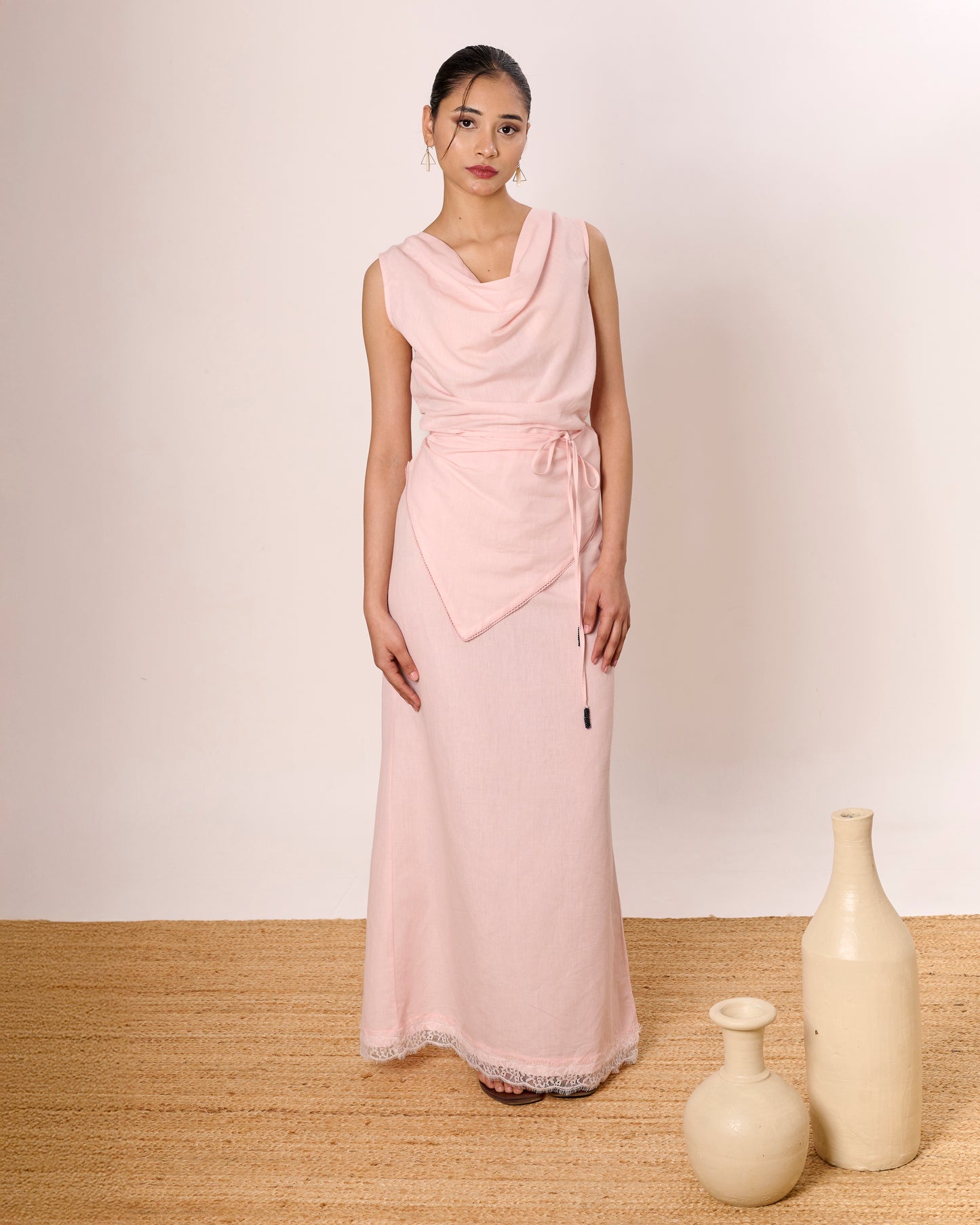 Baby pink linen straight skirt