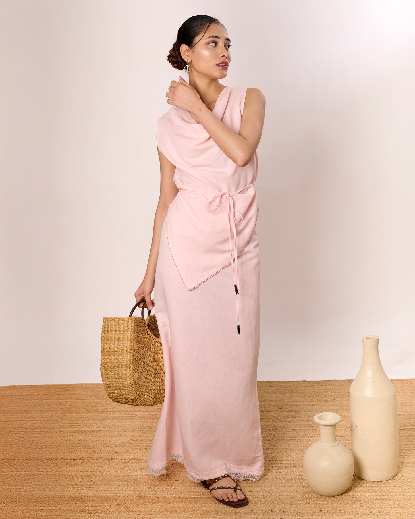 Baby pink Cowl neck Draped Top