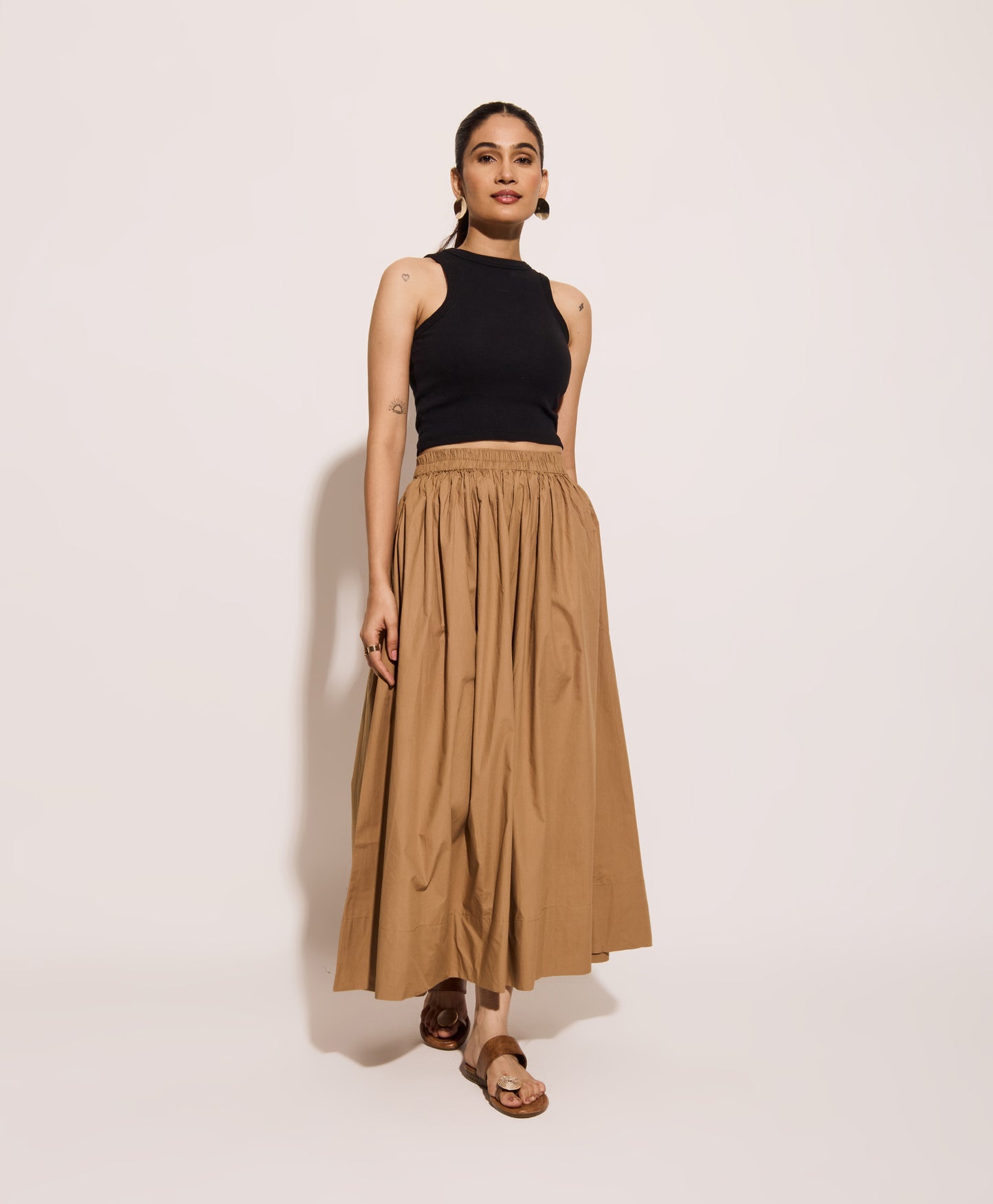 Beige Cotton Poplin Skirt
