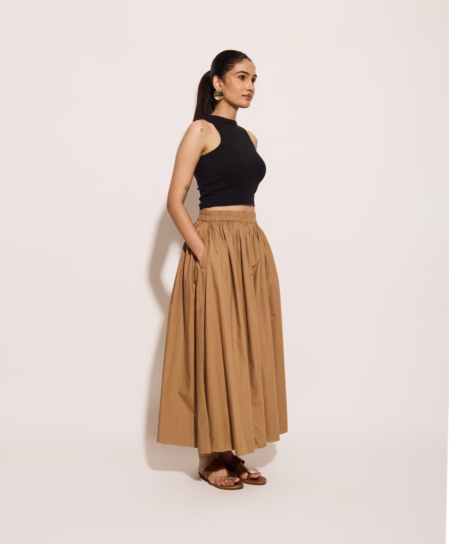 Beige Cotton Poplin Skirt