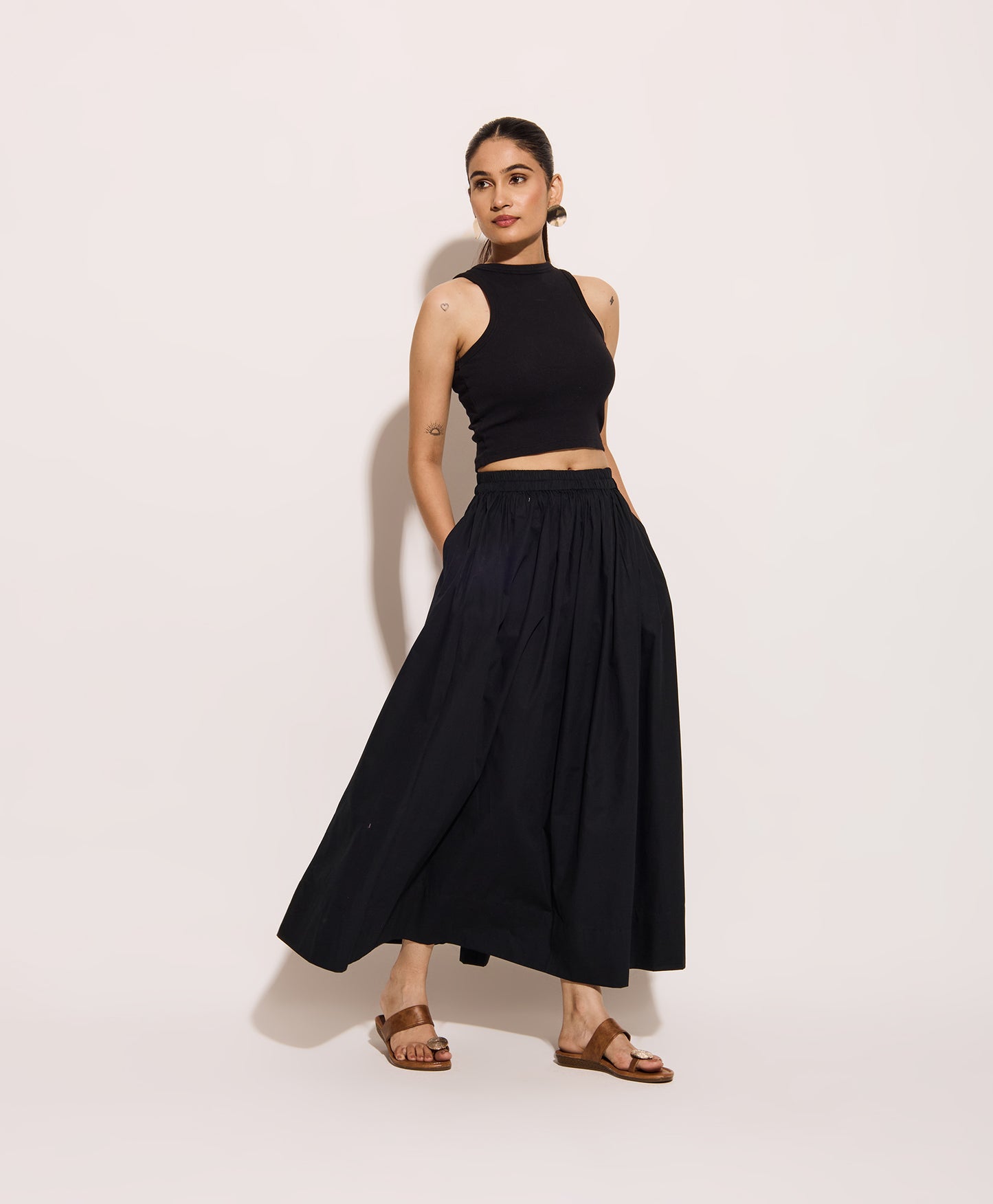 Black Cotton Poplin Skirt
