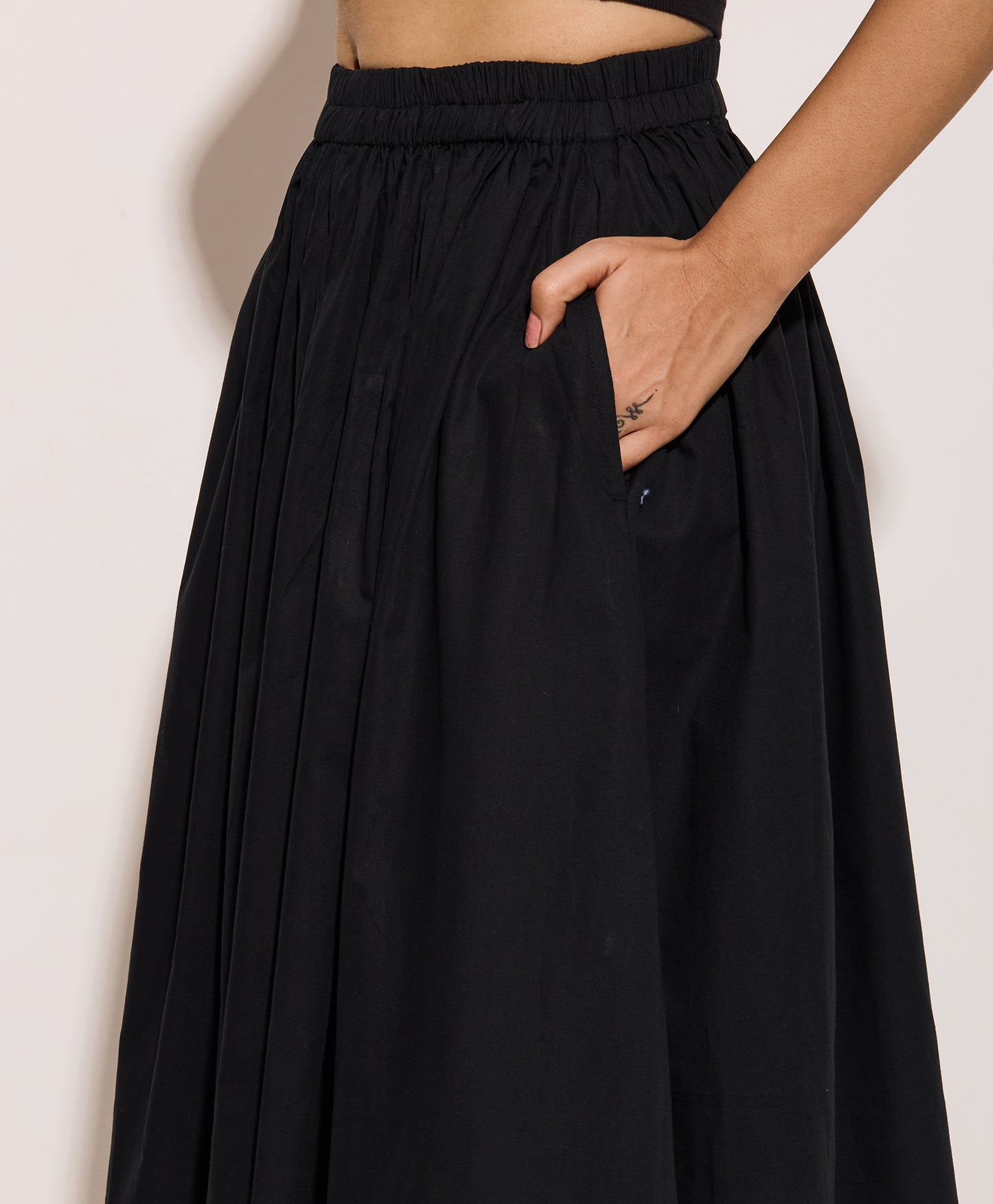 Black Cotton Poplin Skirt