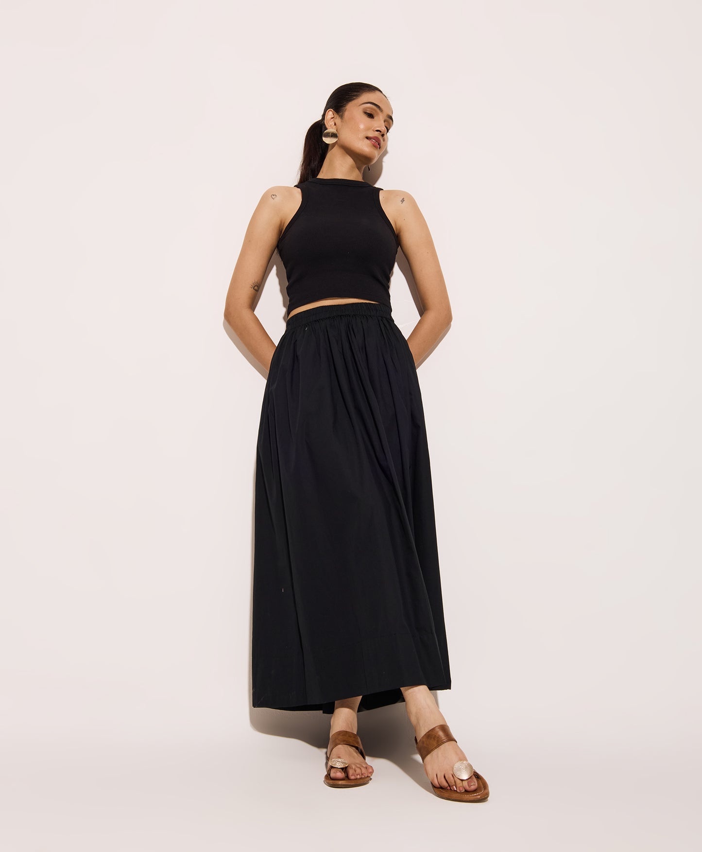Black Cotton Poplin Skirt