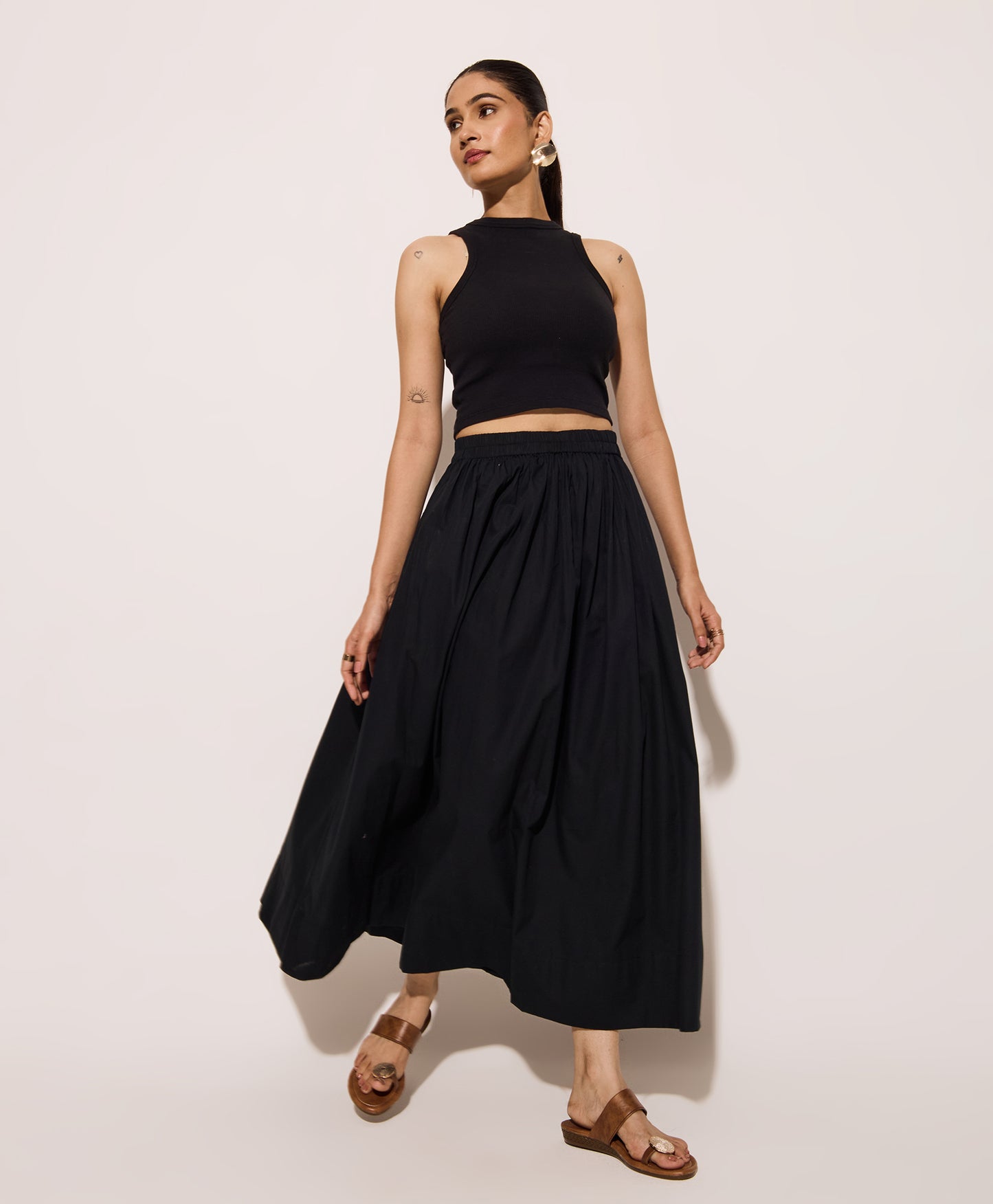 Black Cotton Poplin Skirt