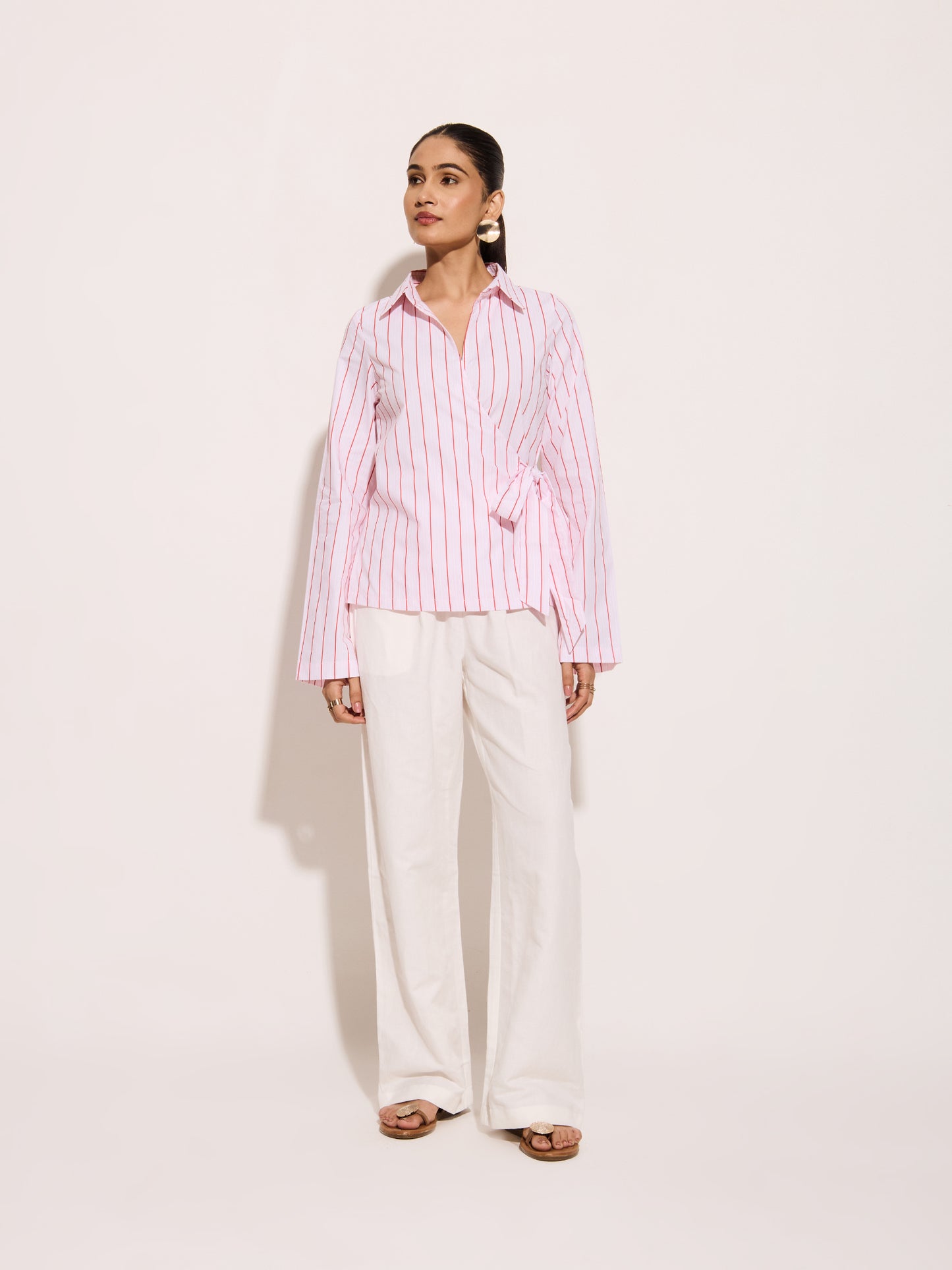 Pin Red Striped Wrap Shirt