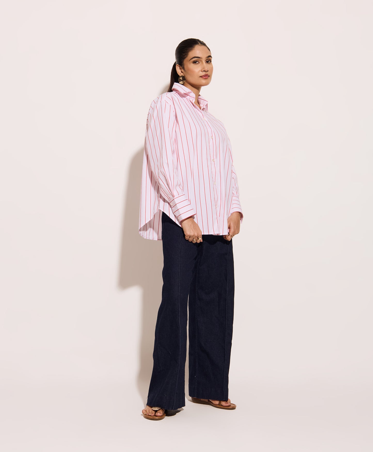 Red Pin Striped Oversized Shirt