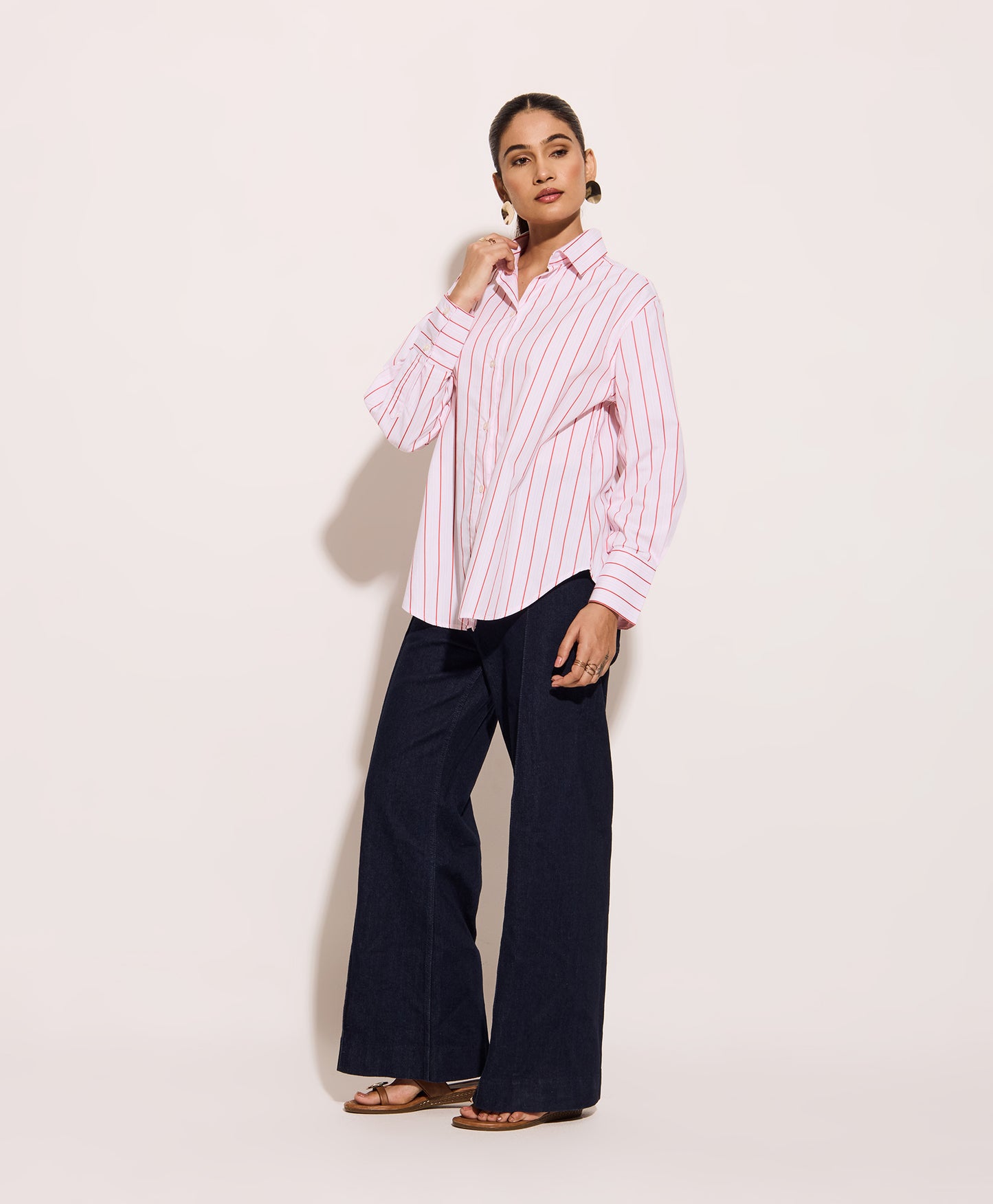 Red Pin Striped Oversized Shirt