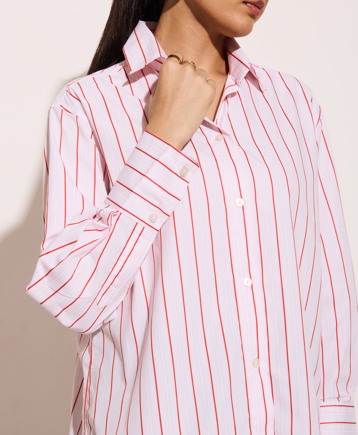 Red Pin Striped Oversized Shirt