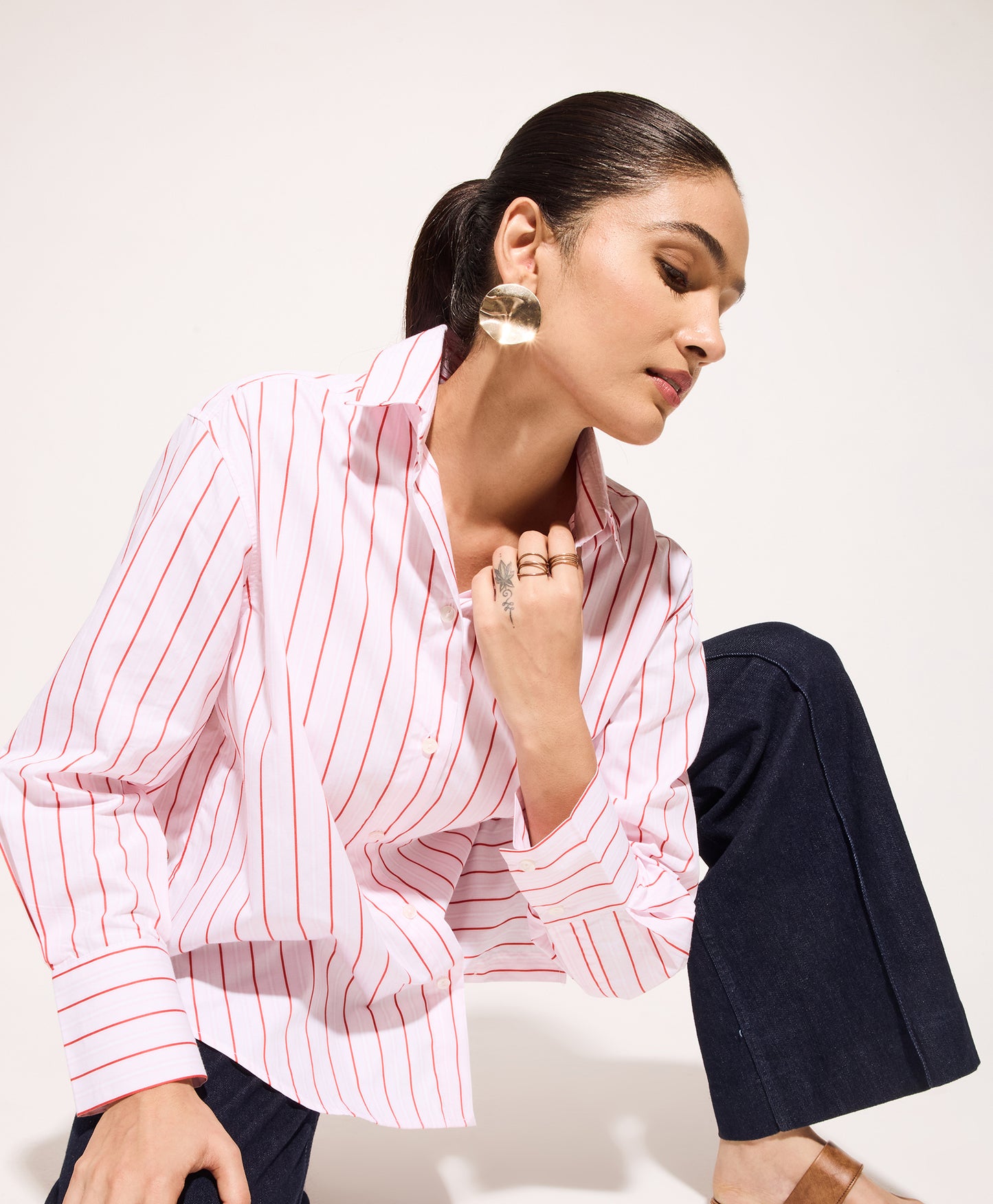 Red Pin Striped Oversized Shirt