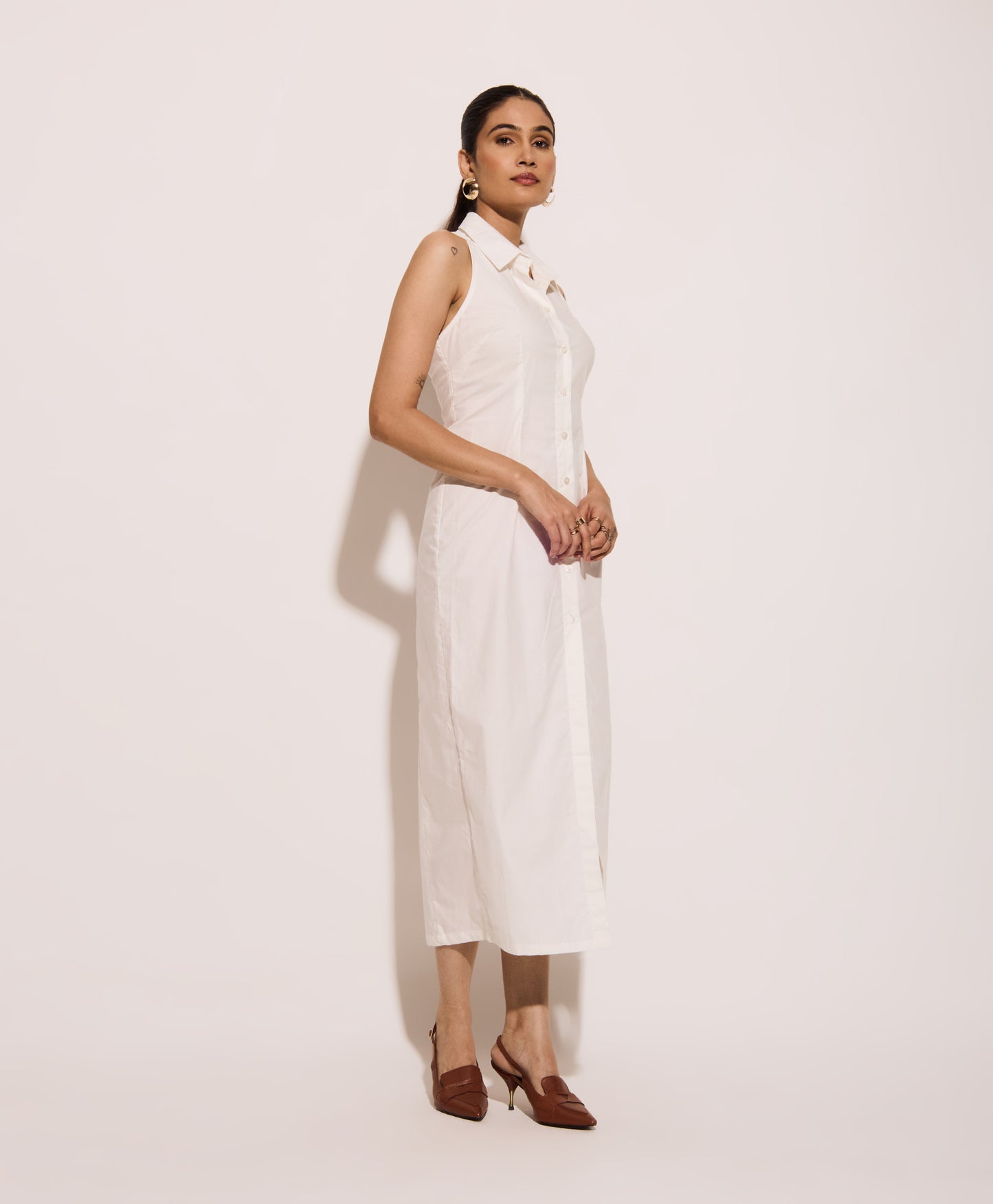 Cotton Poplin Shirt Dress - Tieback
