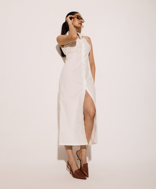 Cotton Poplin Shirt Dress - Tieback