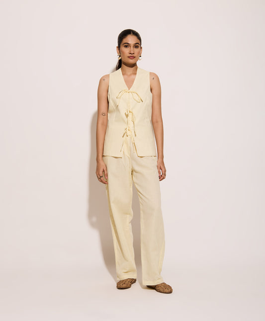 Butter Yellow Linen Tie Up Vest and Pants Set