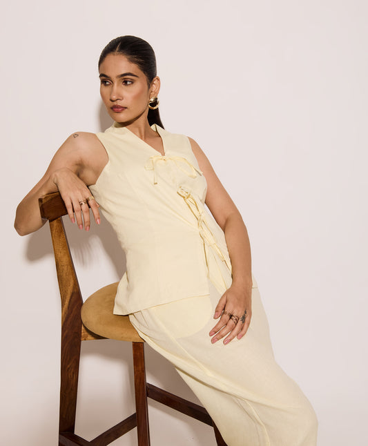 Butter Yellow Linen Tie Up Vest