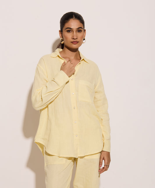 Butter Yellow Cotton Gauged Shirt