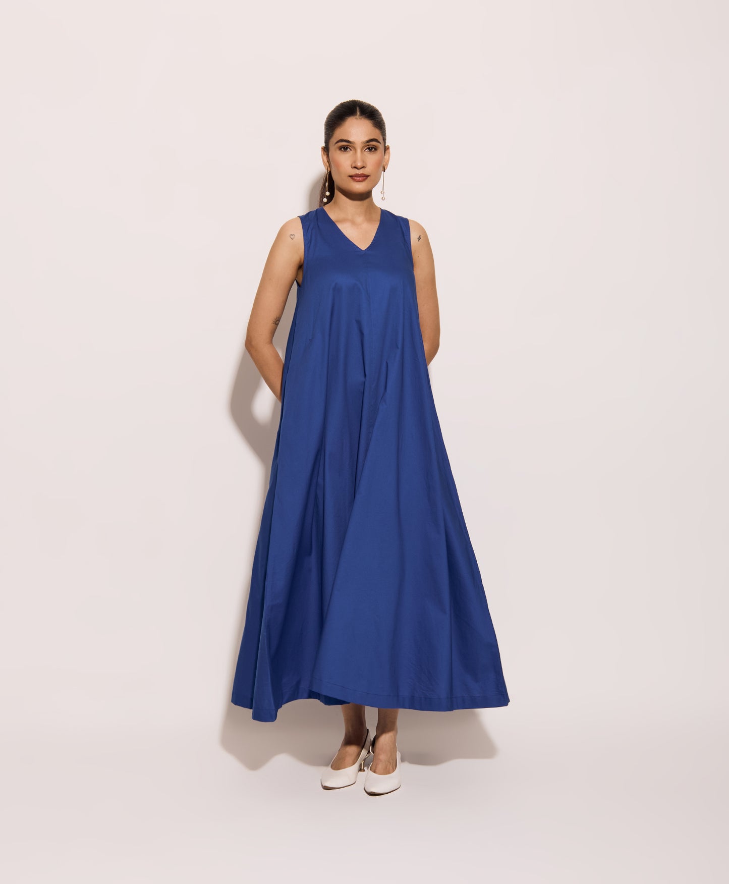 Royal Blue Cotton Poplin Long Swing Dress
