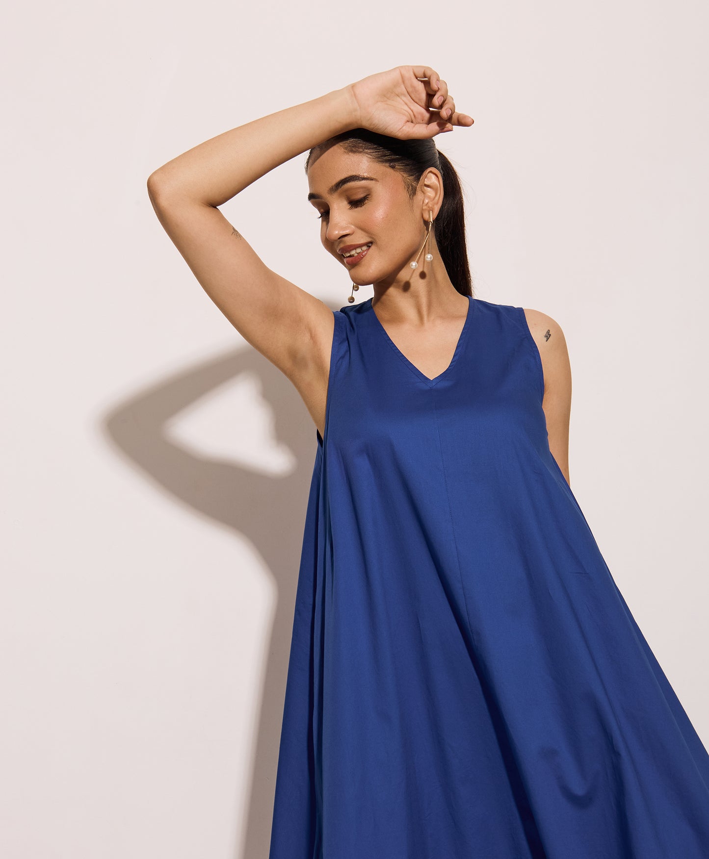 Royal Blue Cotton Poplin Long Swing Dress