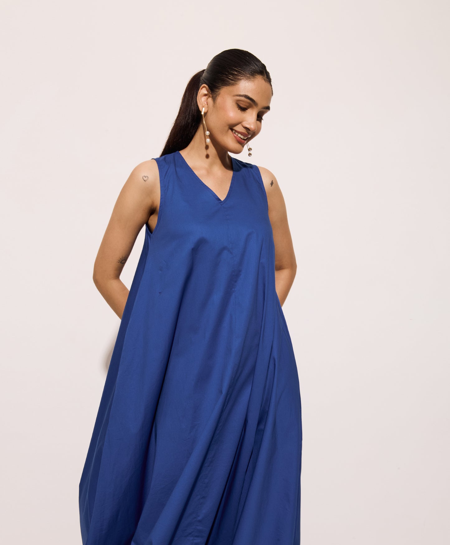 Royal Blue Cotton Poplin Long Swing Dress