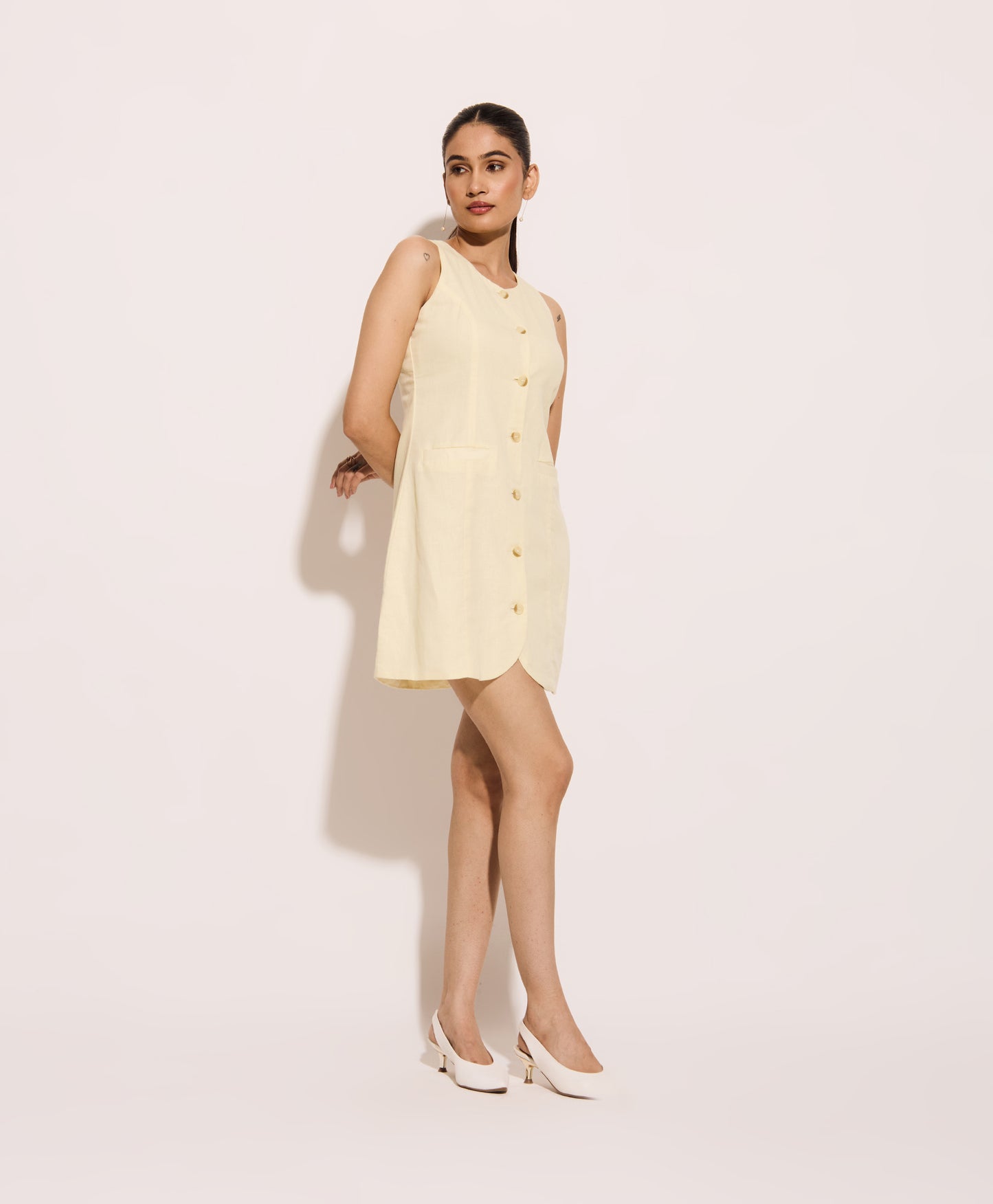Butter Yellow Vest Linen Short Dress