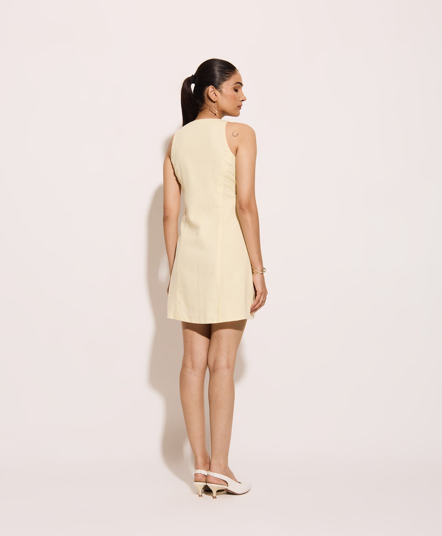 Butter Yellow Vest Linen Short Dress