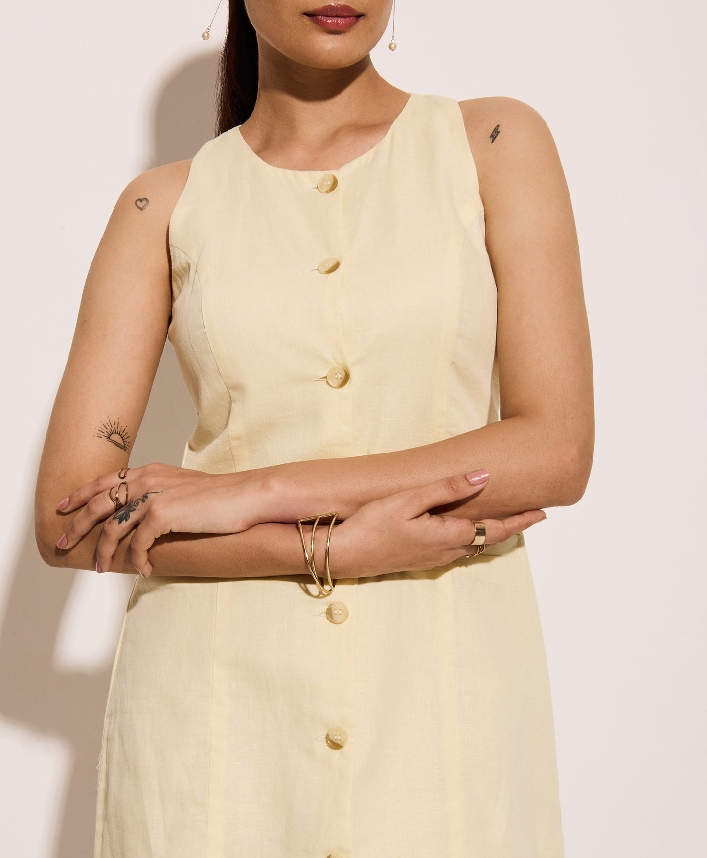 Butter Yellow Vest Linen Short Dress