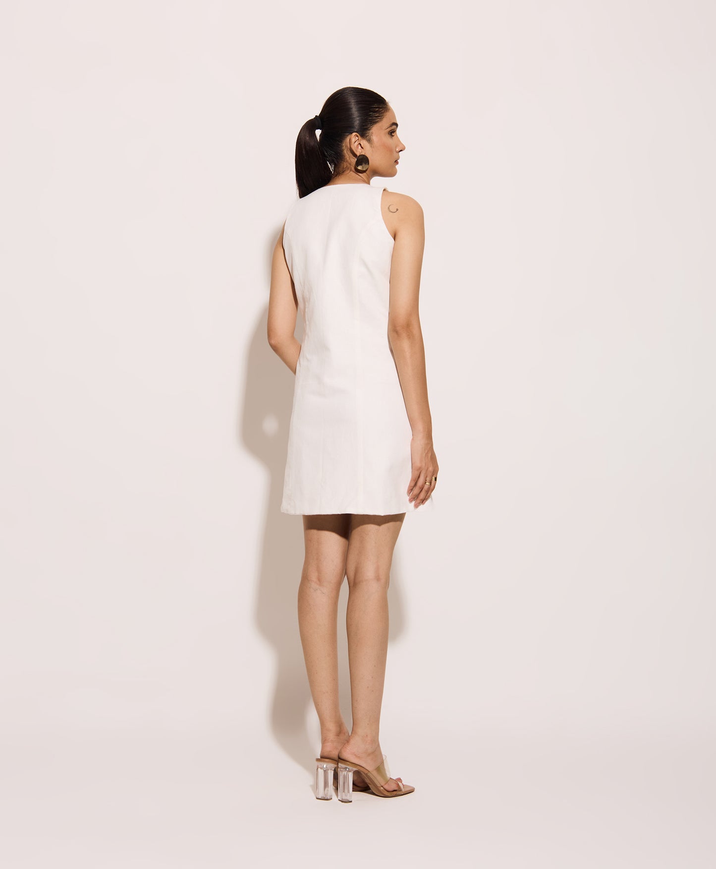 White Vest Linen Short Dress