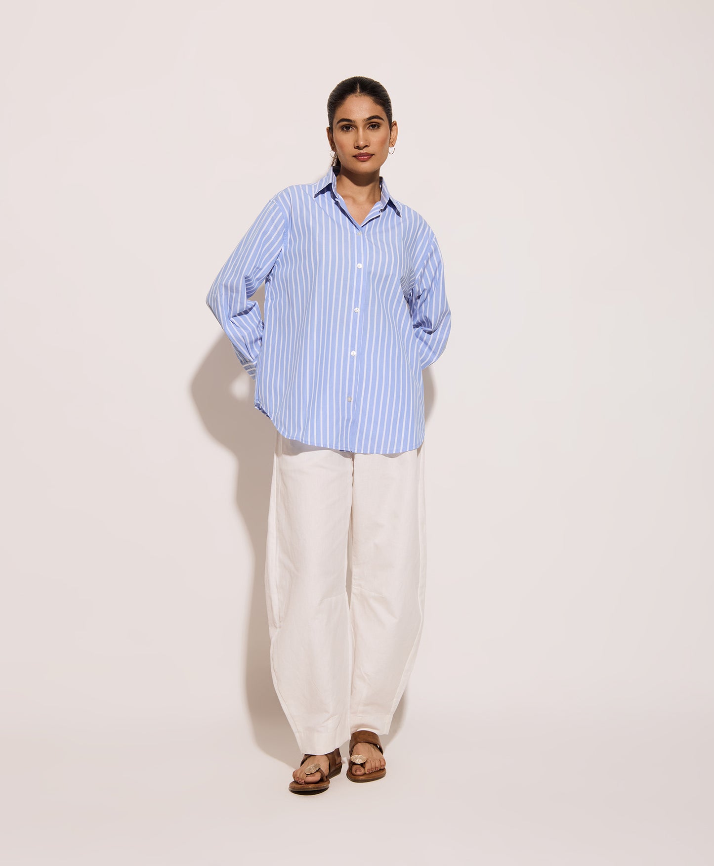 Powder Blue Striped Oversized Shirt