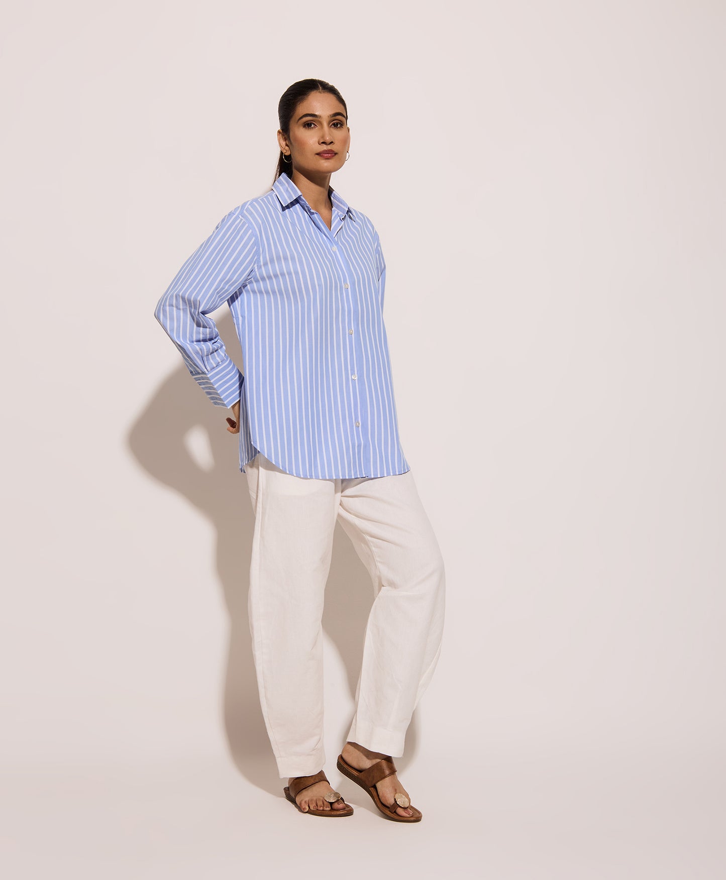 Powder Blue Striped Oversized Shirt