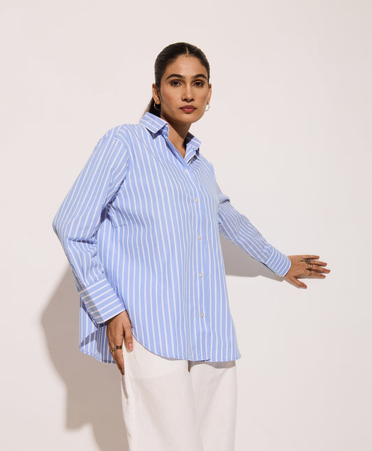 Powder Blue Striped Oversized Shirt