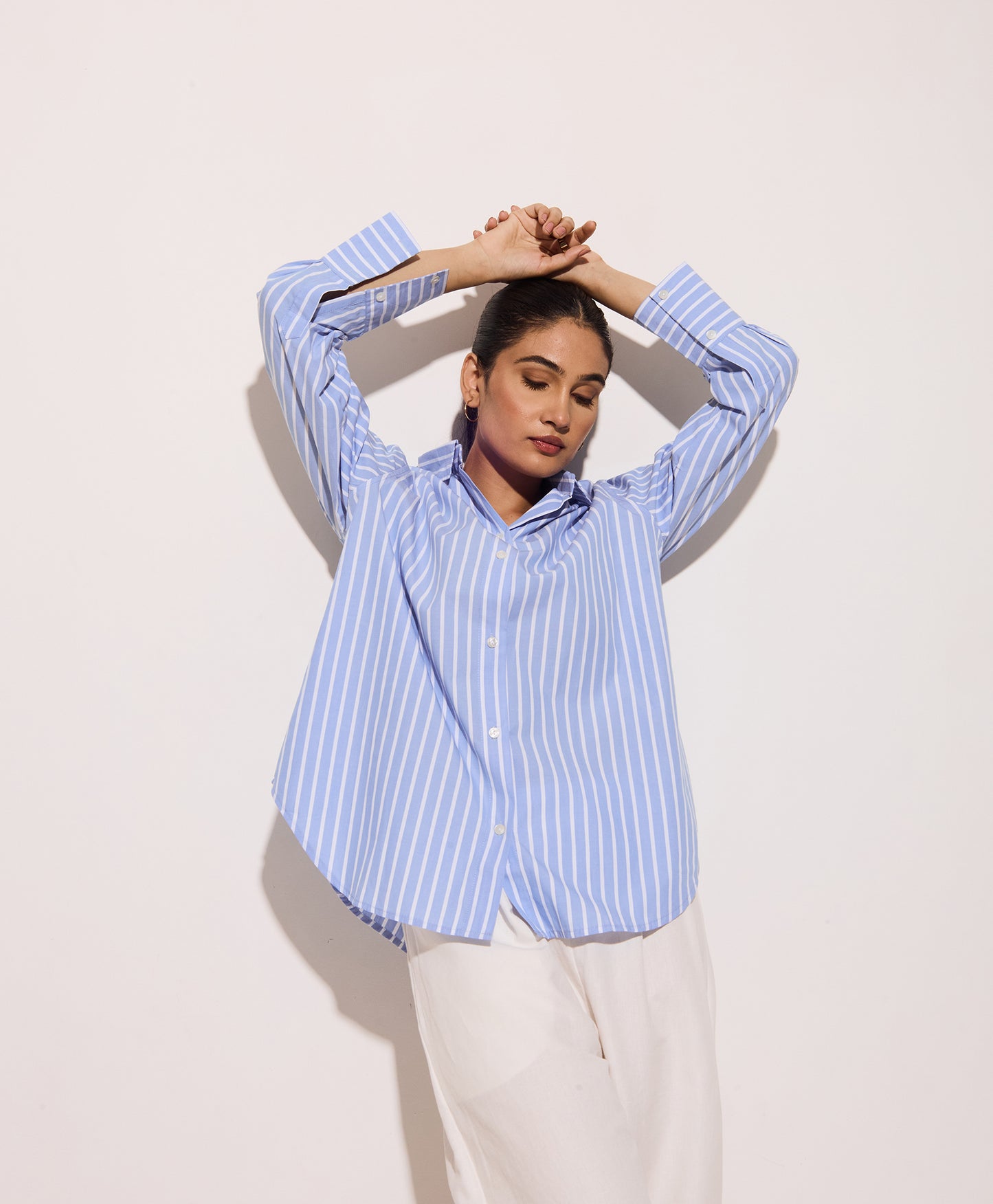 Powder Blue Striped Oversized Shirt