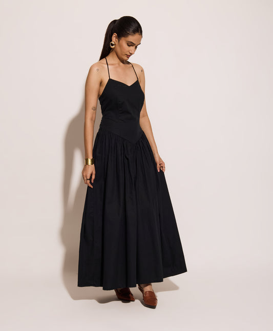 Midnight Black Long Corset Dress
