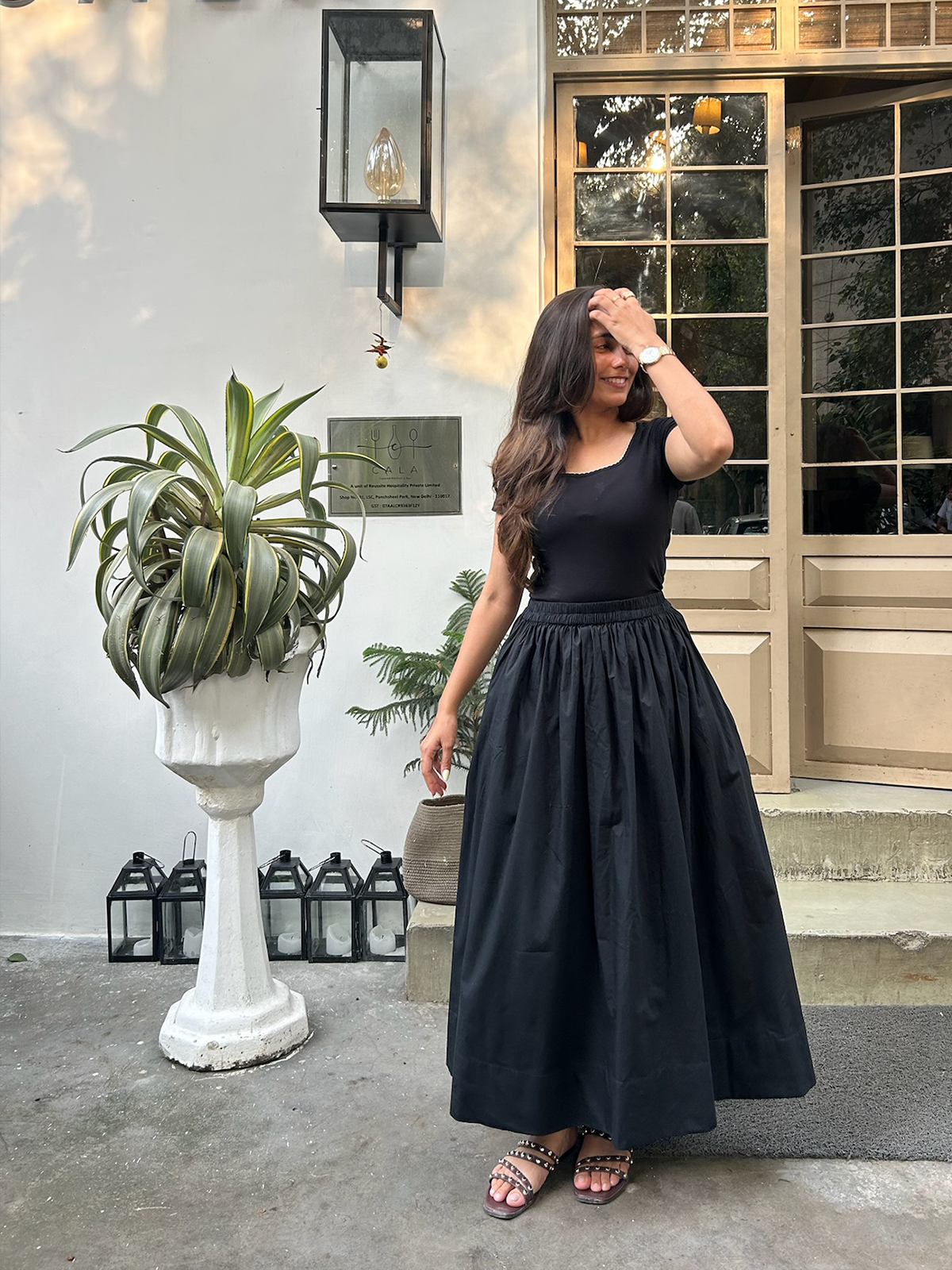Black Cotton Poplin Skirt