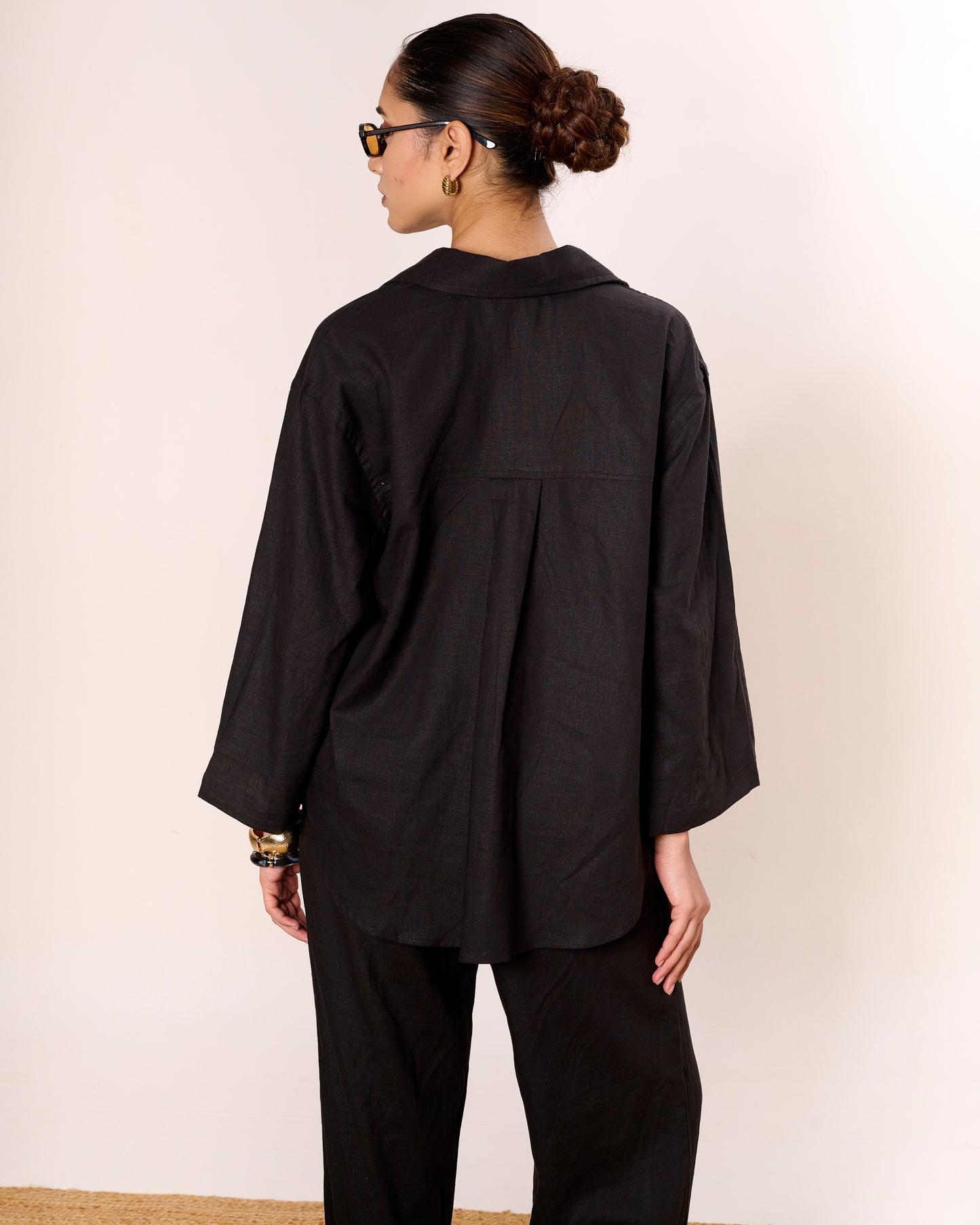 Black Oversized Linen Pullover Shirt