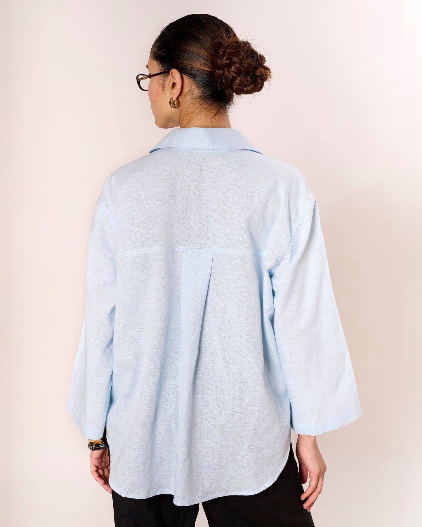 Powder blue Oversized Linen Pullover Shirt