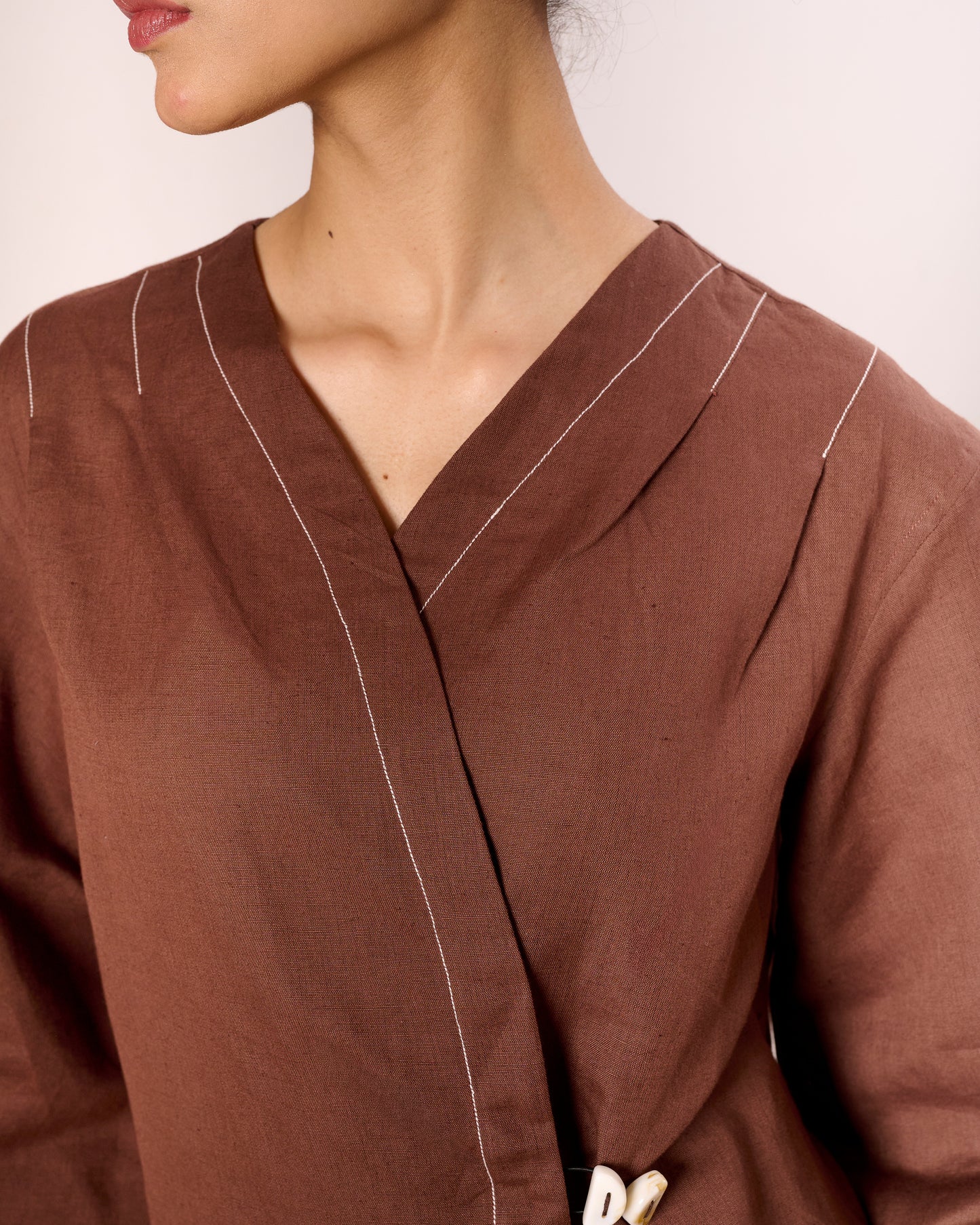 Brown Wrap Linen Shirt