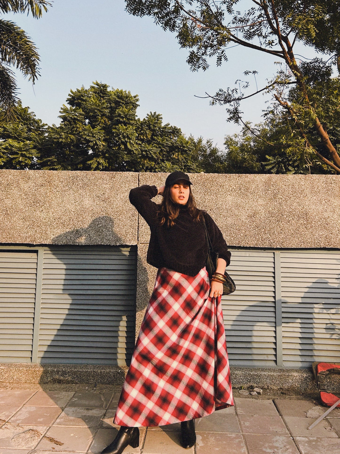 Red Plaid Brushed Cotton Skirt