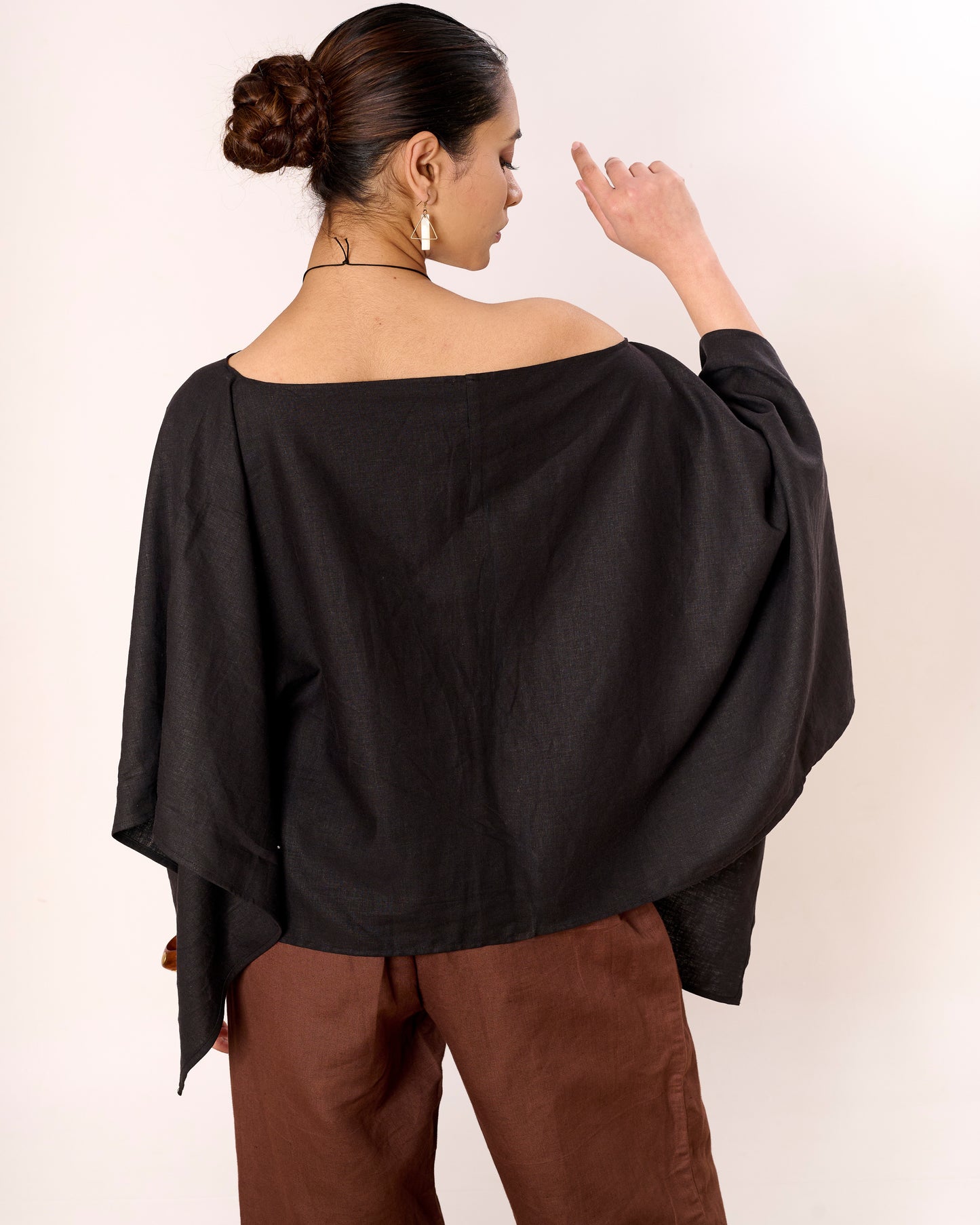 Black linen poncho top