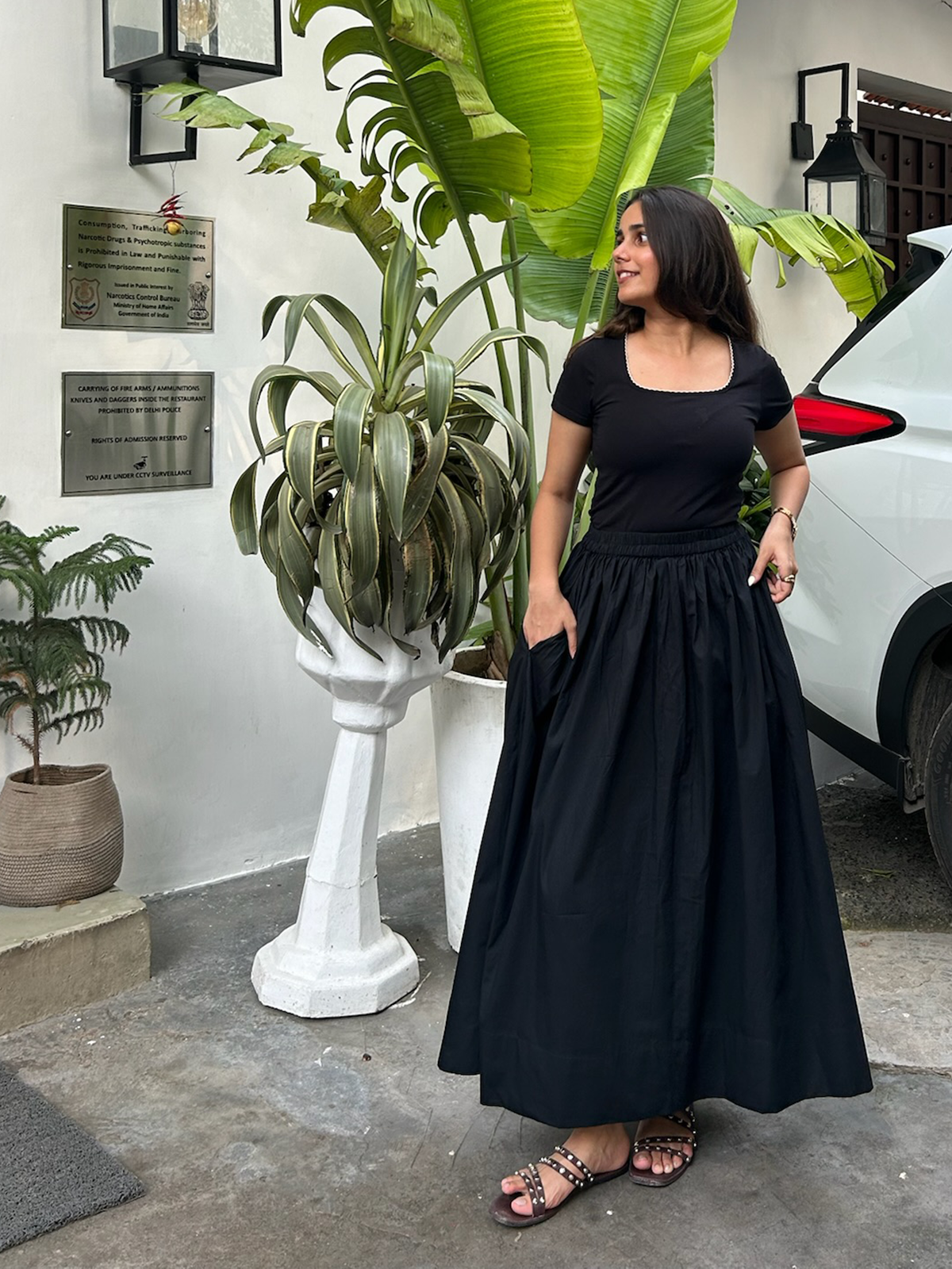 Black Cotton Poplin Skirt