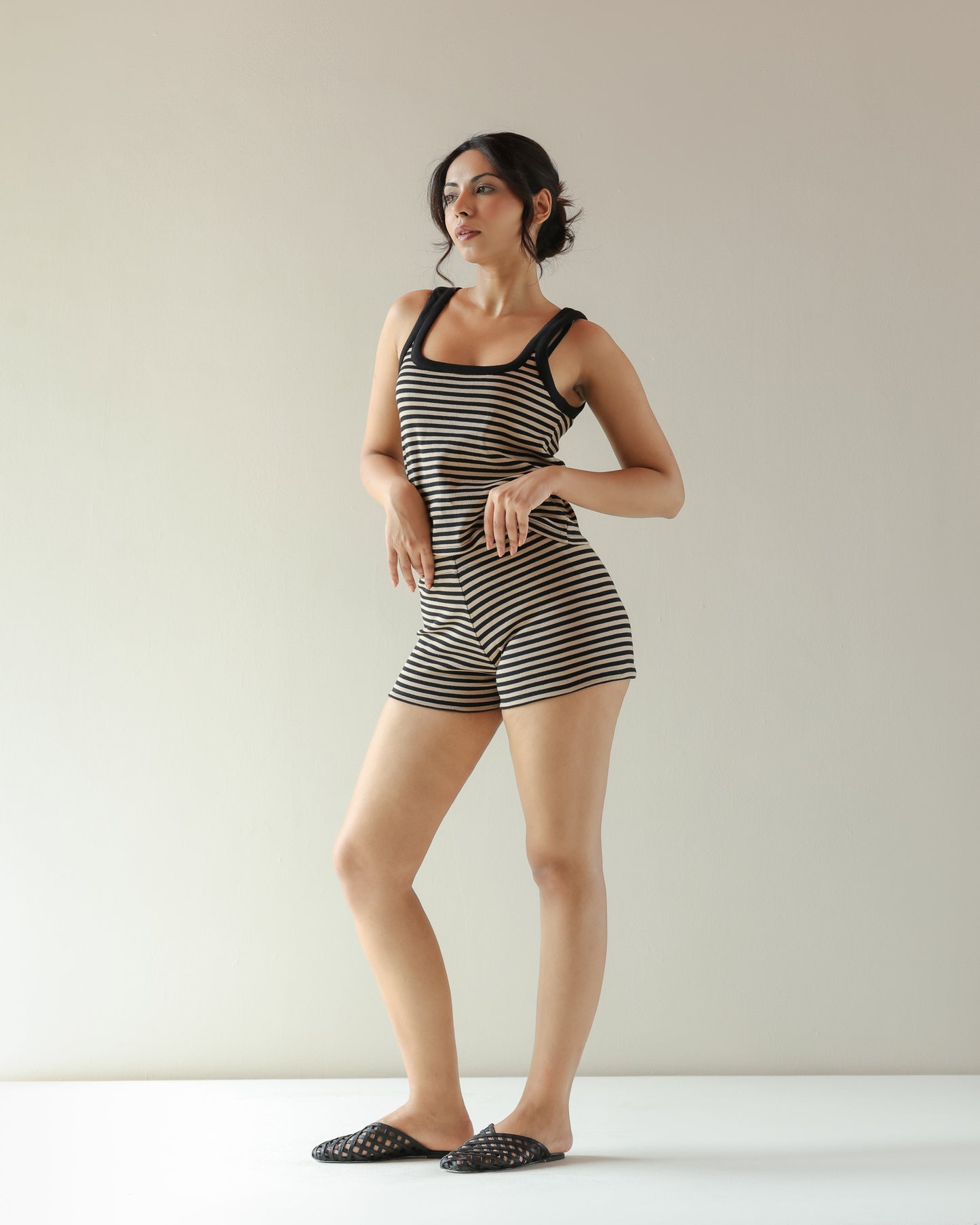 Cabana Shorts - Black and Beige Stripe