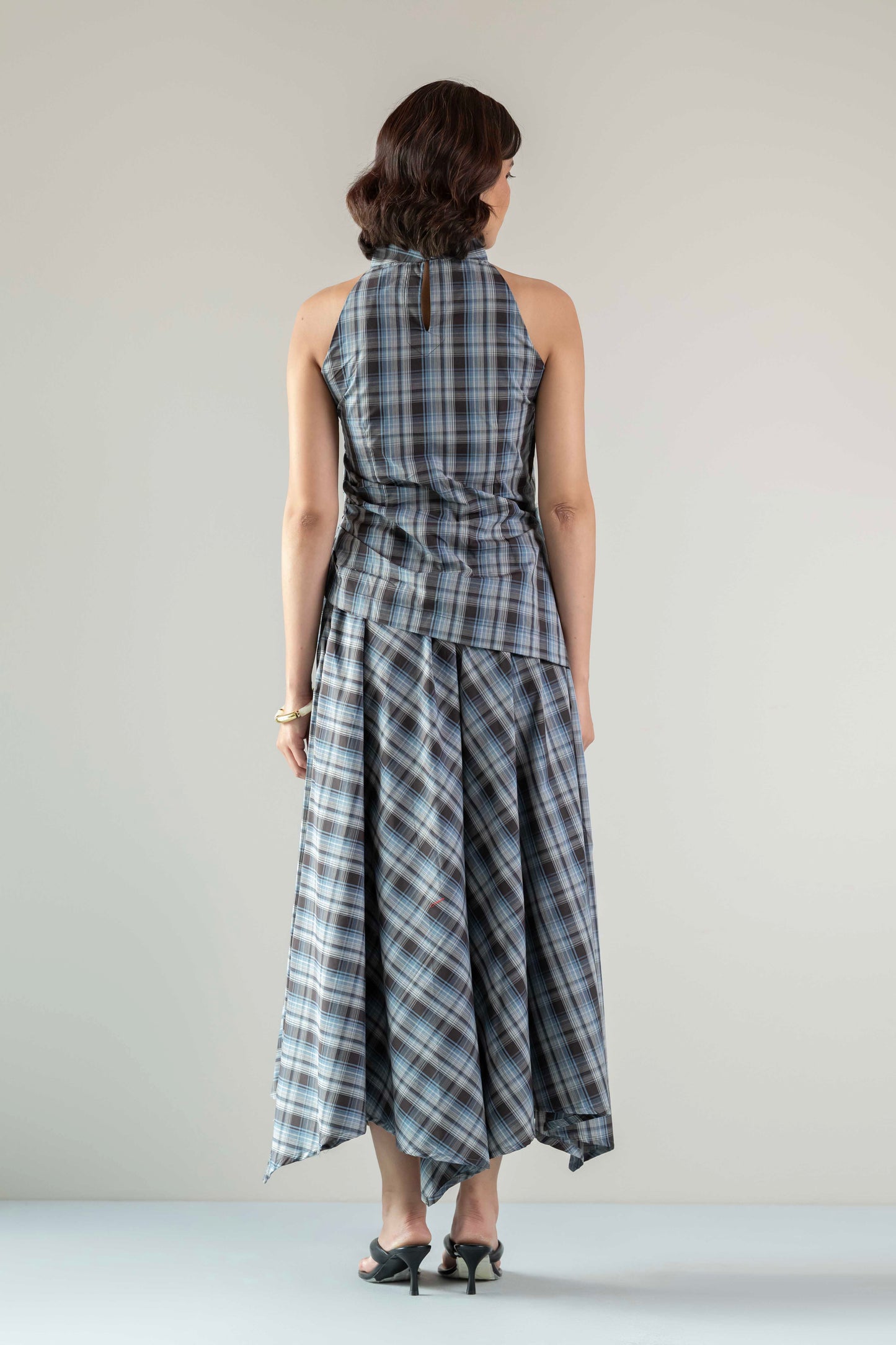 Nova Halter Top- Blue Brown Plaid