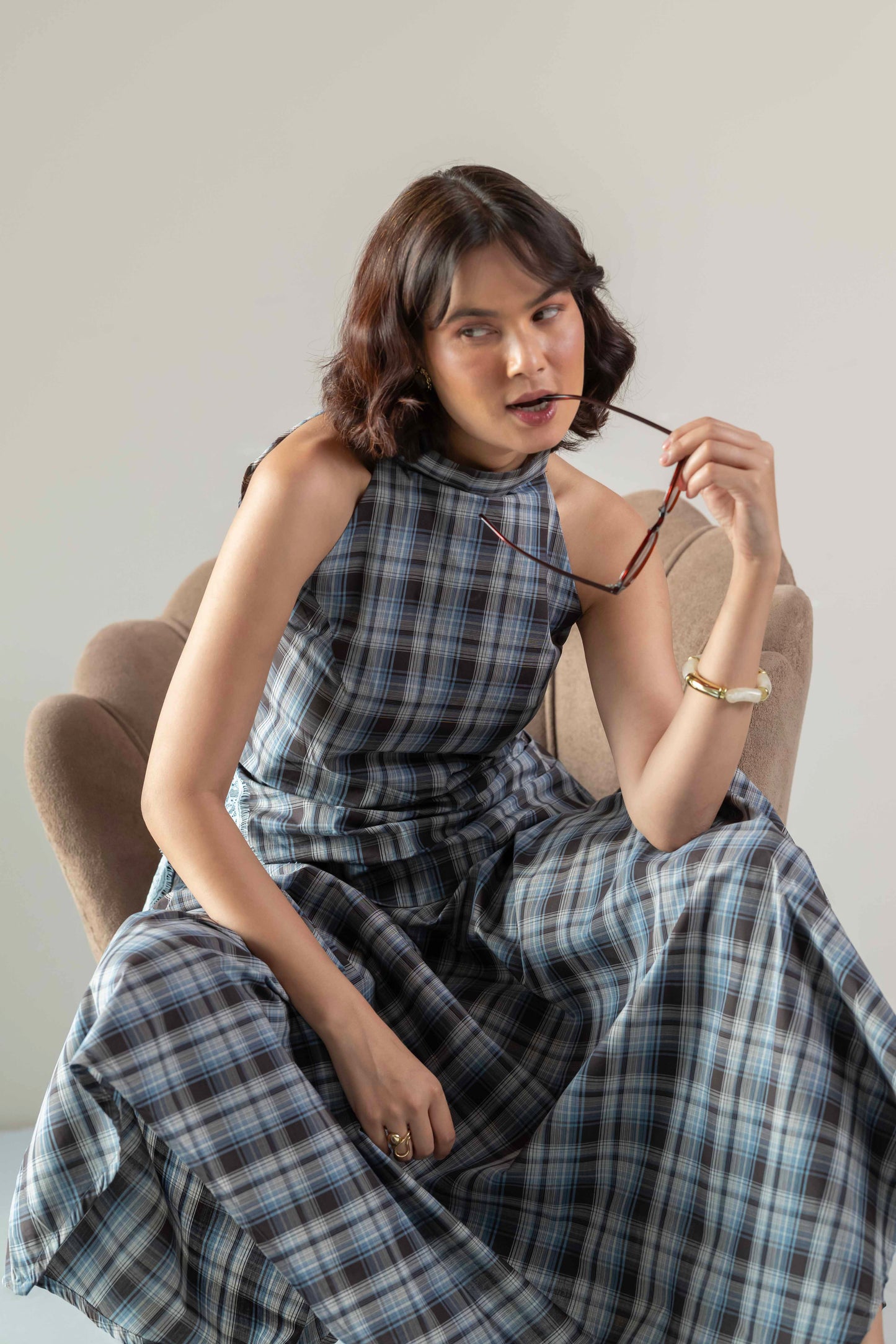 The Handkerchief Skirt- Blue Brown Plaid