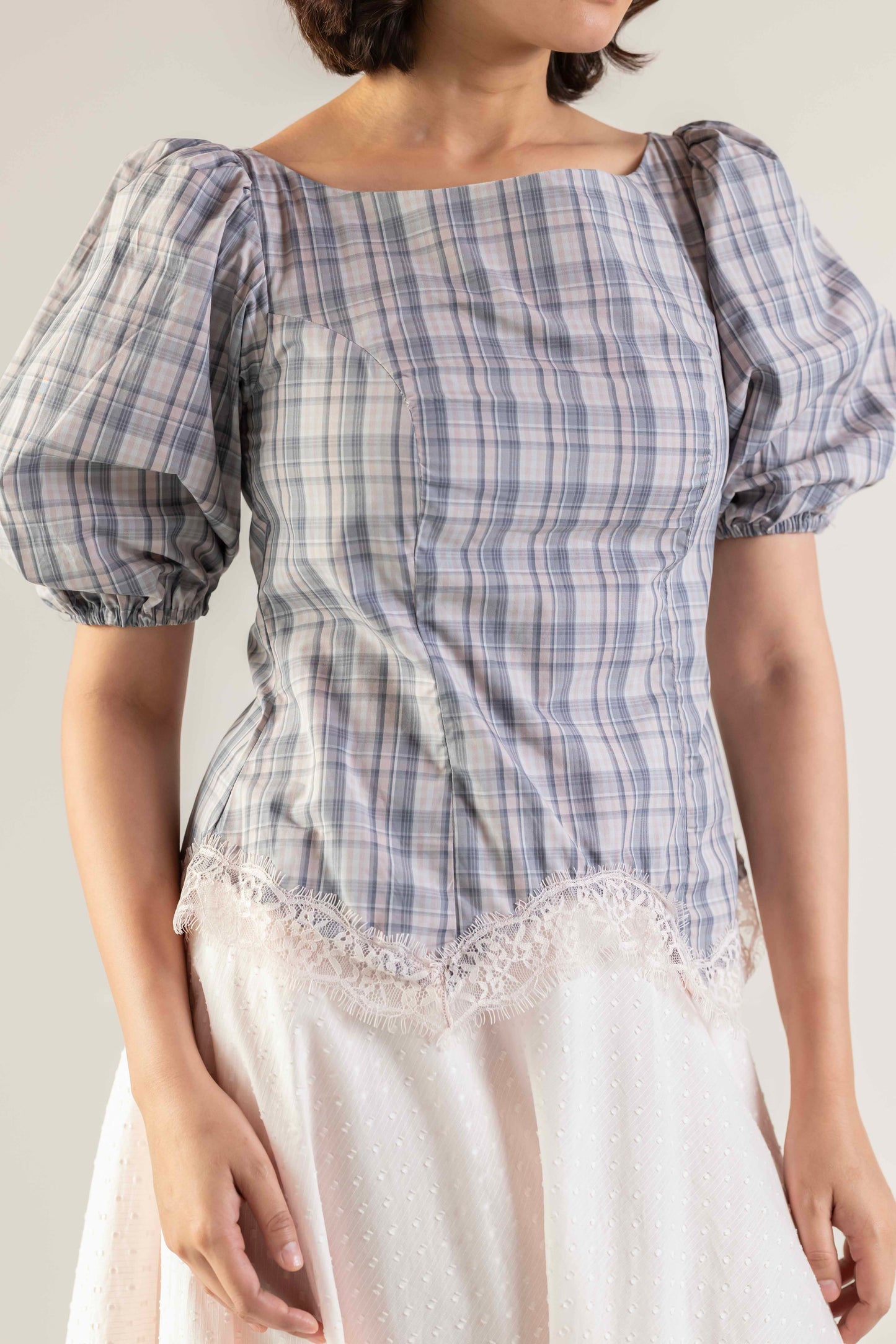 Meadow Top- Pink Grey Check