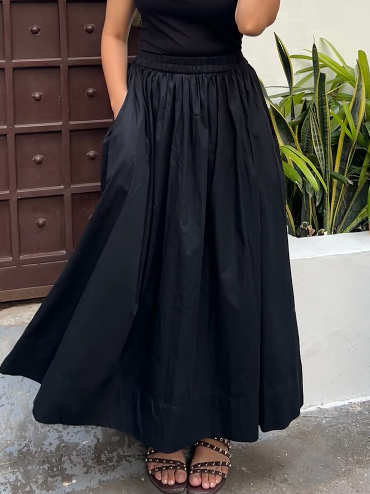 Black Cotton Poplin Skirt