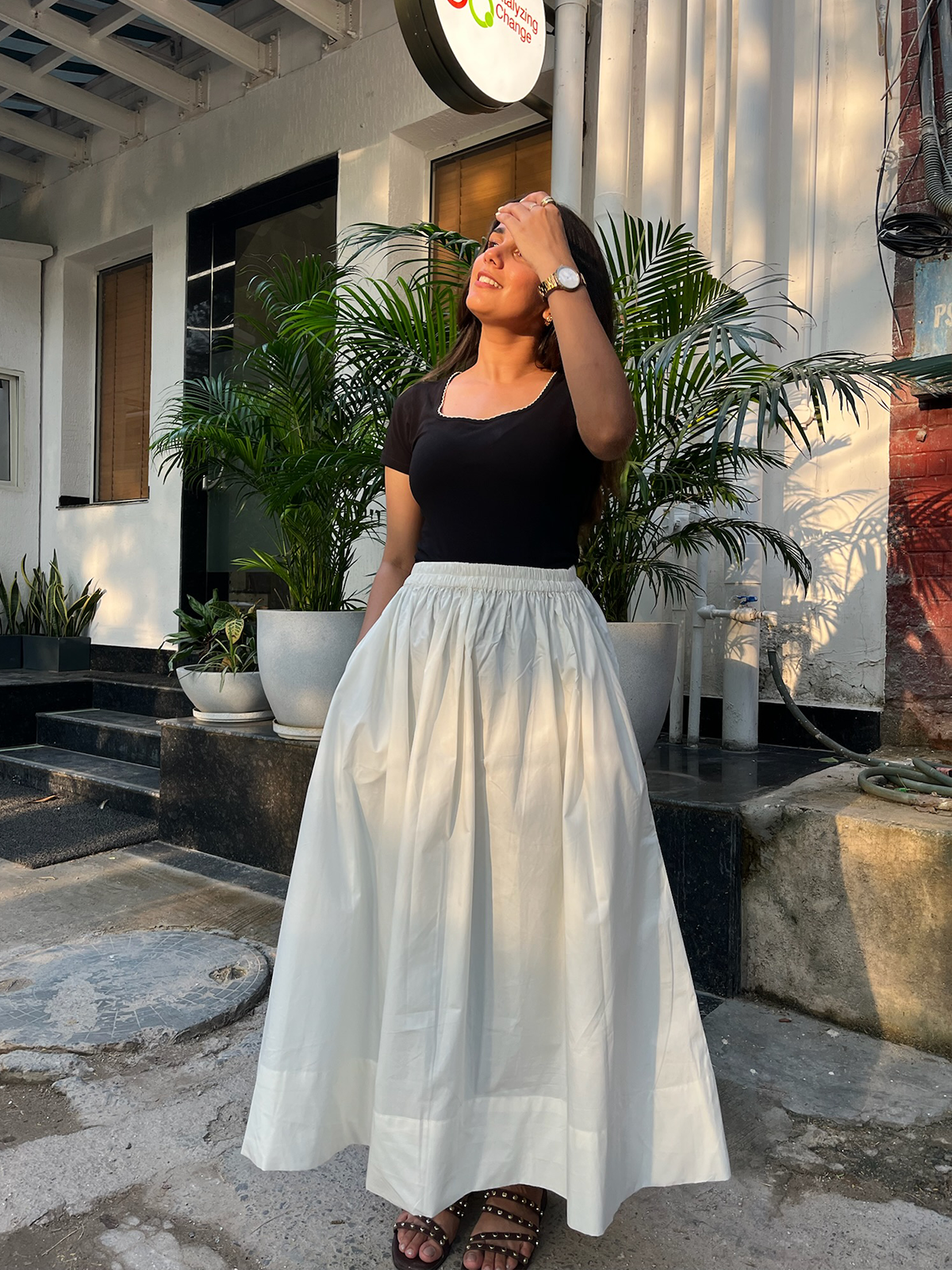 White Cotton Poplin Skirt